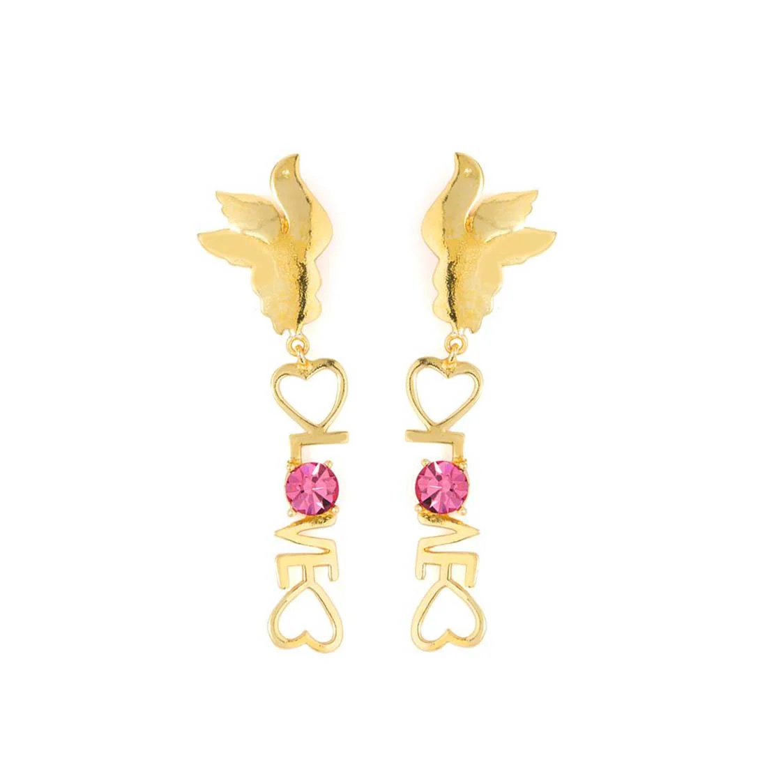 Lovely Gold Tone Pair Of Earrings Made With Swarovski Zirconia