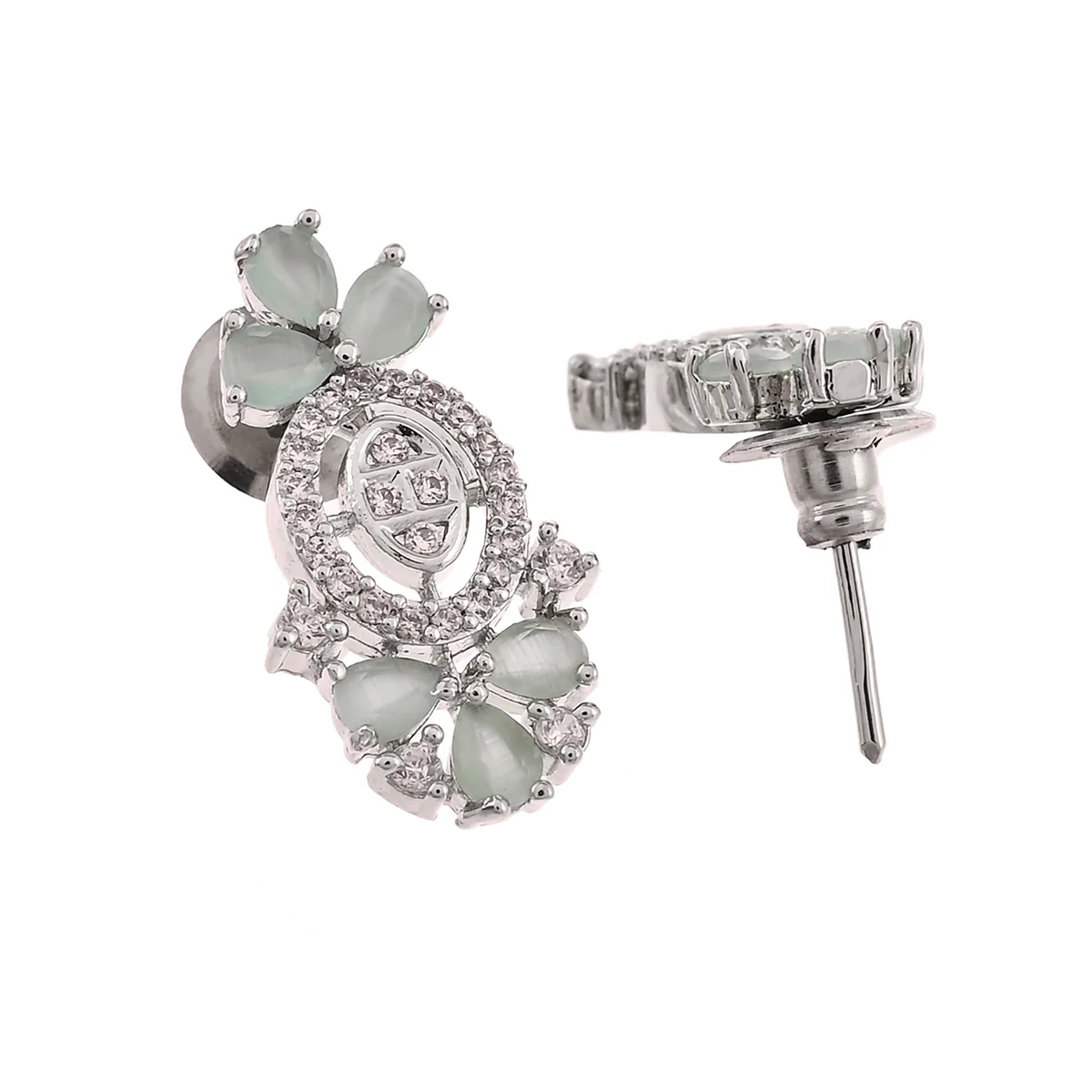 Luxurious Silver Plated Oval Cut Zirconia Adorned Brass Jewellery Set - Image 5