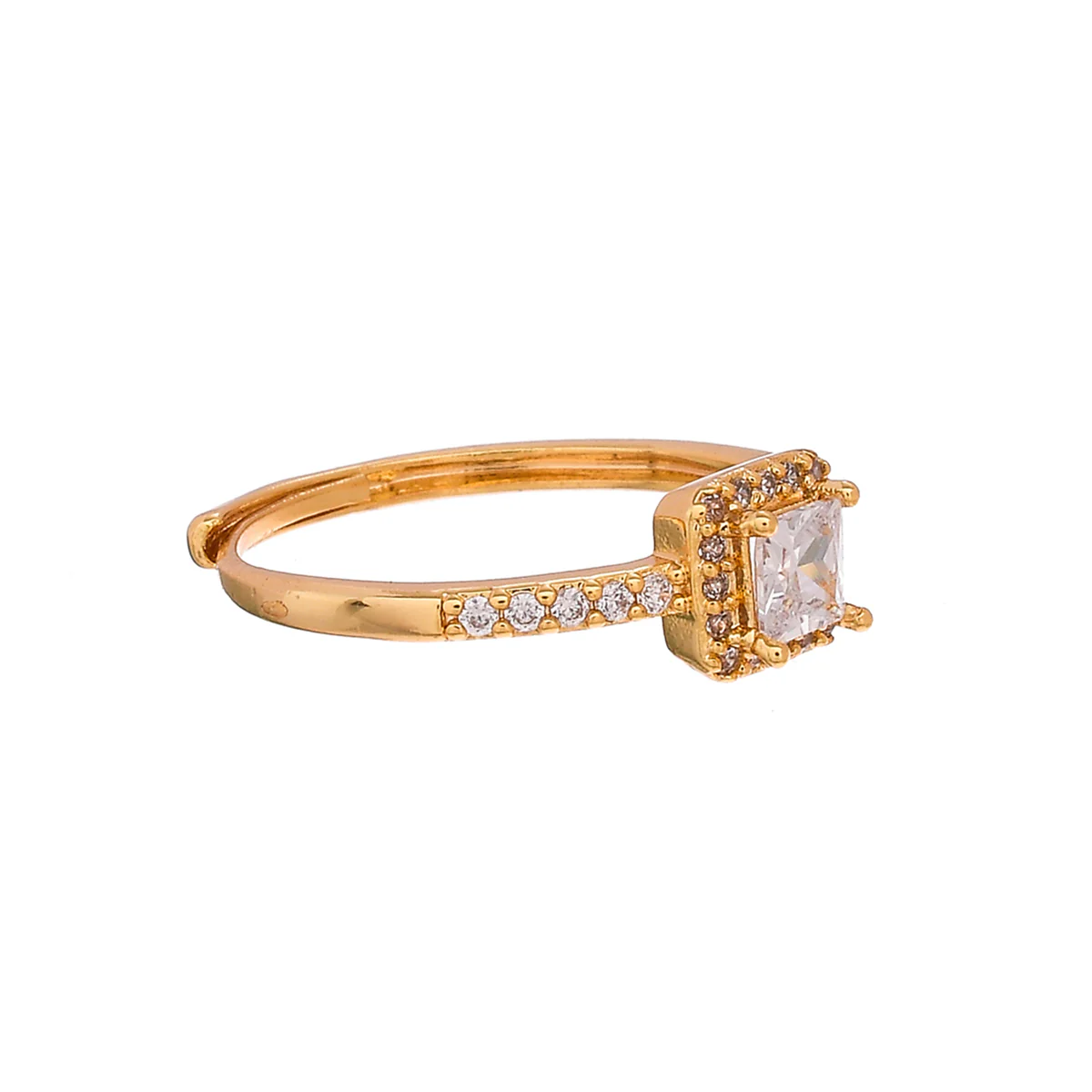 Luxurious Yellow Gold Plated Zircons Embellished Brass Ring - Image 3