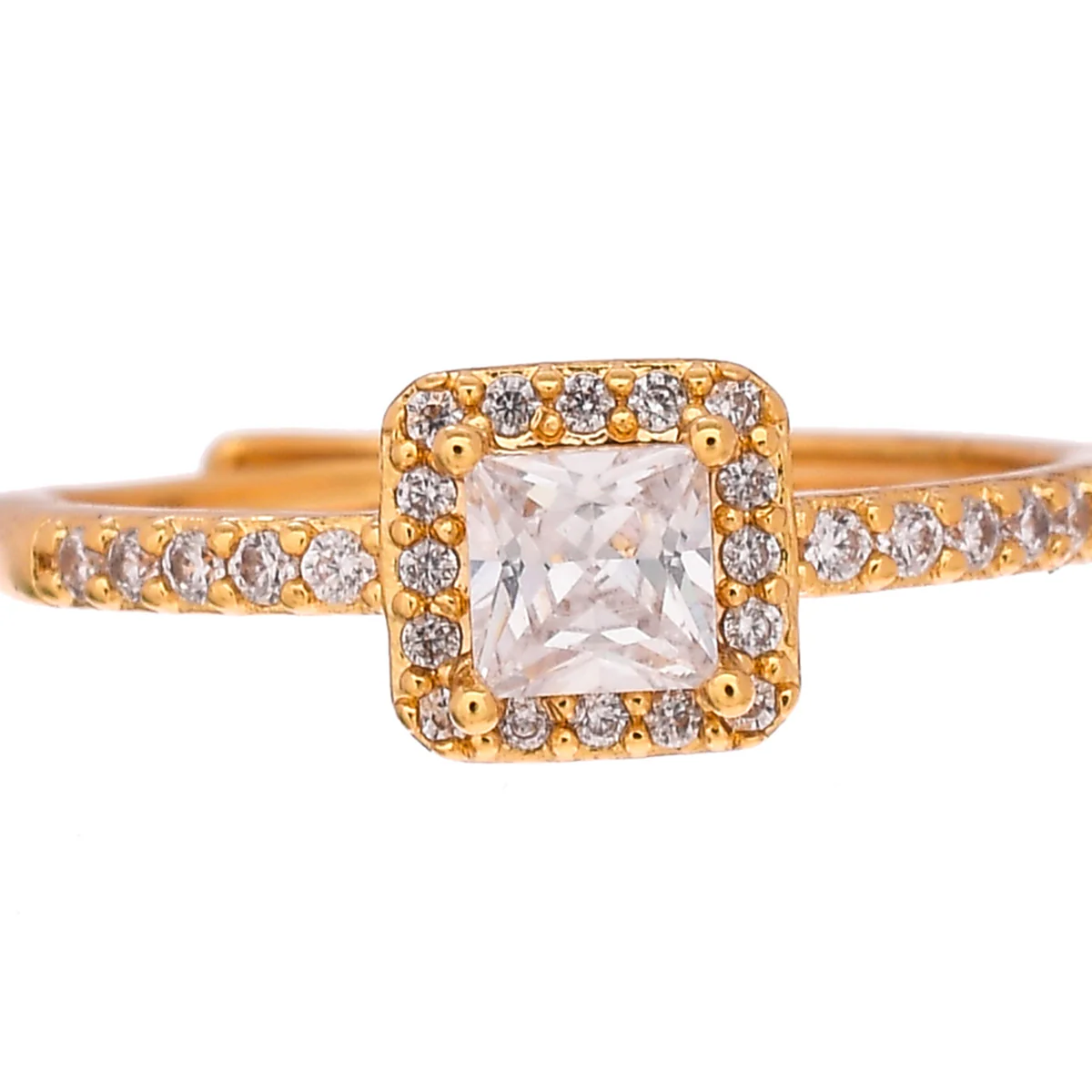 Luxurious Yellow Gold Plated Zircons Embellished Brass Ring - Image 4