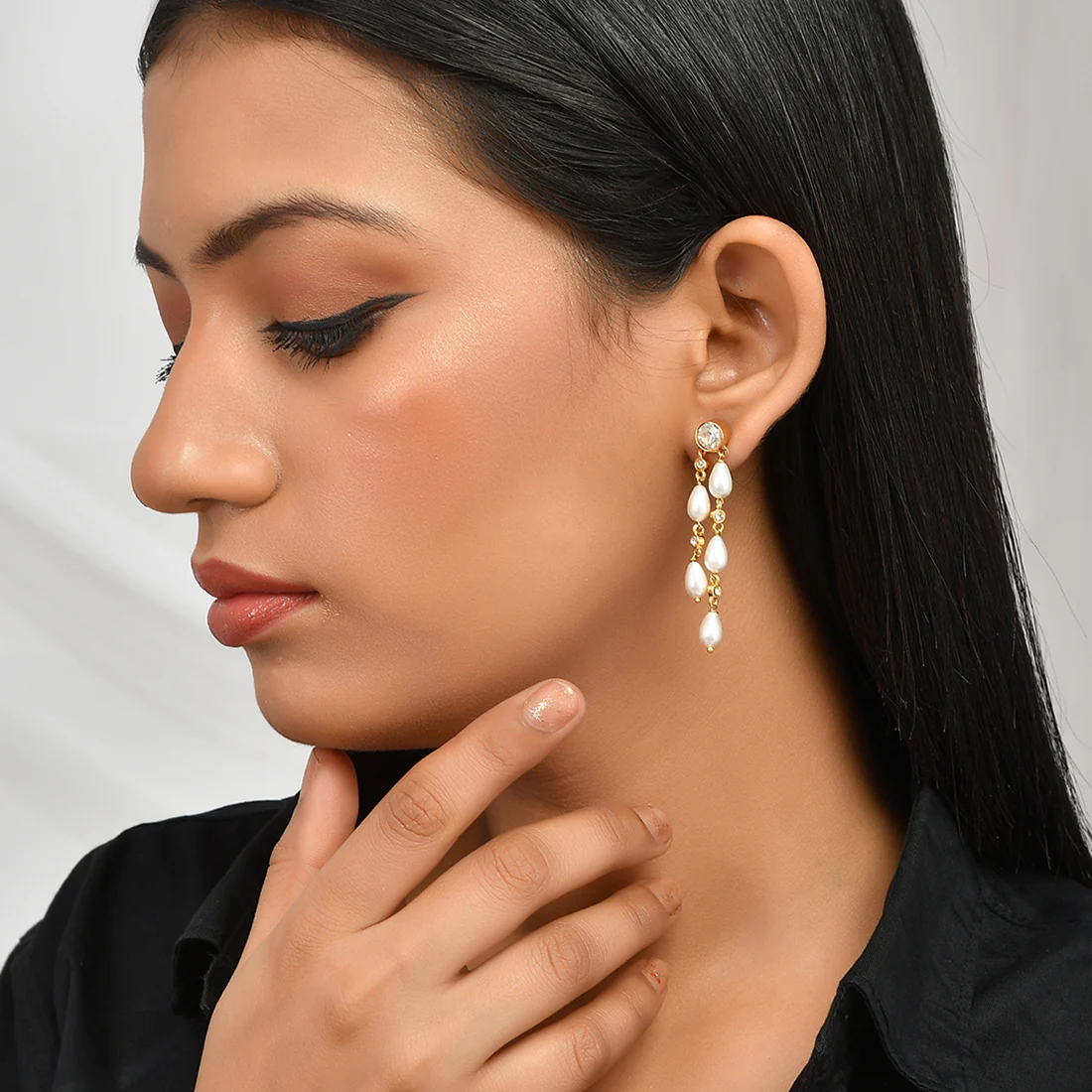 Lydia Pearl Drop Long Earrings - Image 2