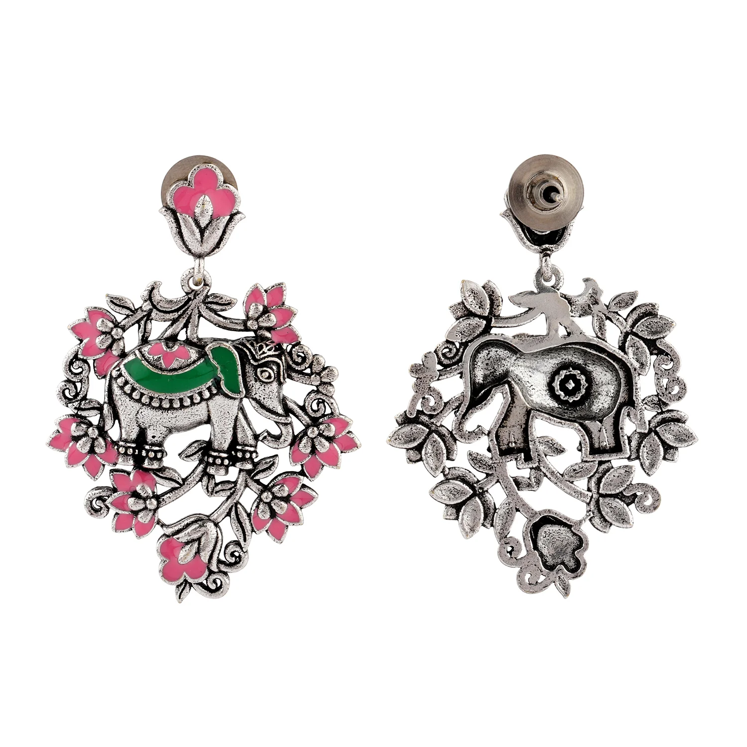 Madhubani Gajraj Garden Oxidised Enamel Necklace Set - Image 6