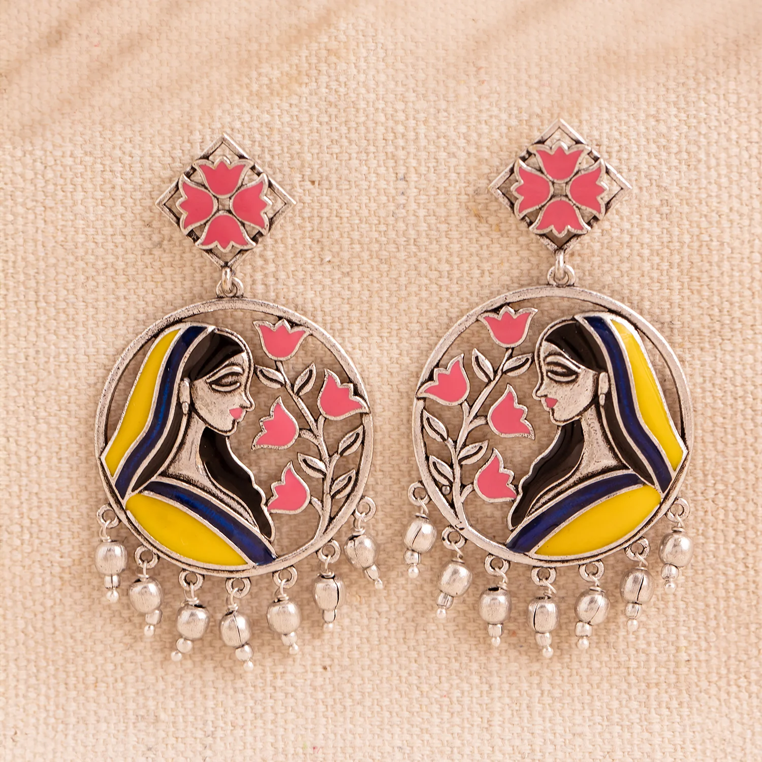 Madhubani Gulnaar Grace Oxidised Enamel Earrings