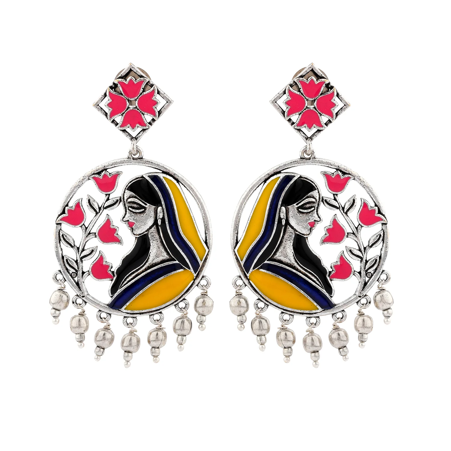 Madhubani Gulnaar Grace Oxidised Enamel Earrings - Image 4