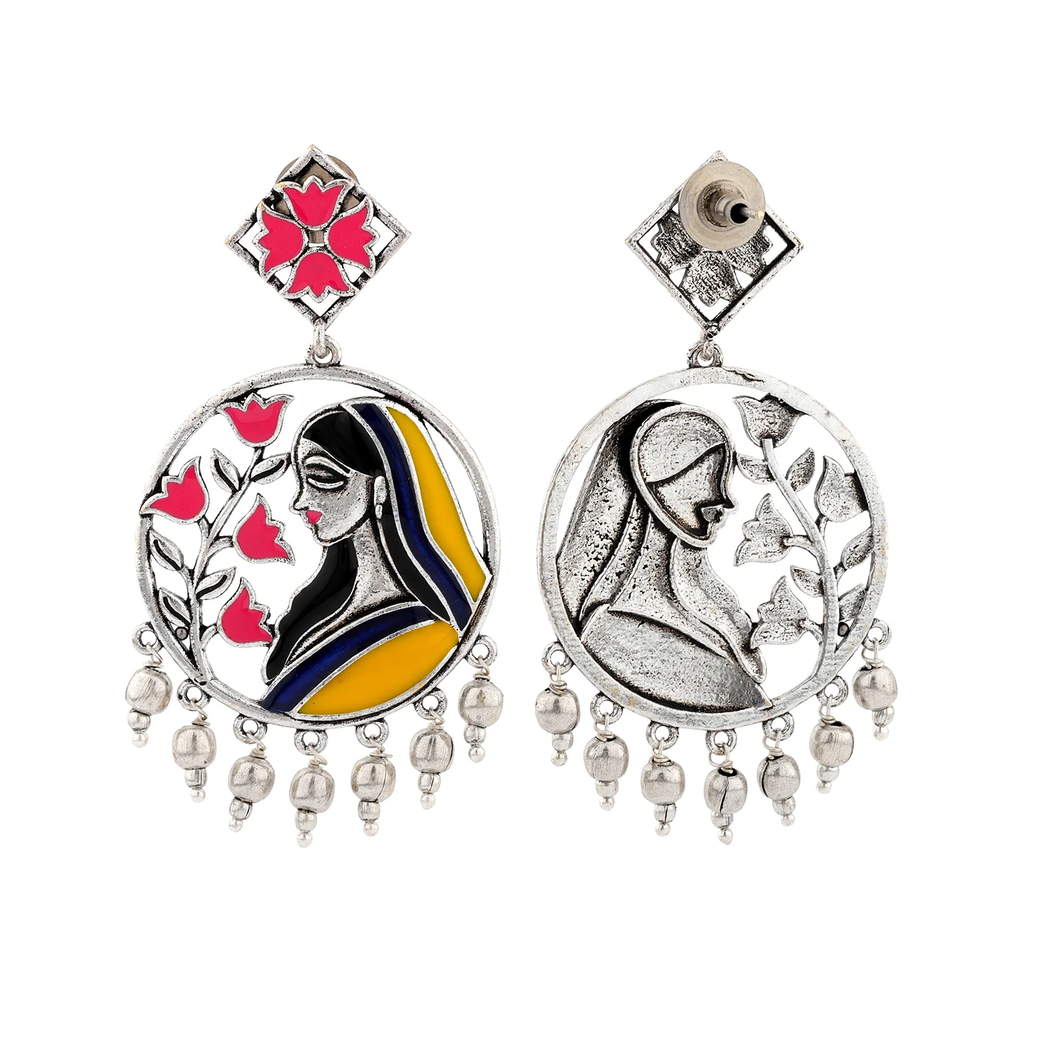 Madhubani Gulnaar Grace Oxidised Enamel Earrings - Image 5
