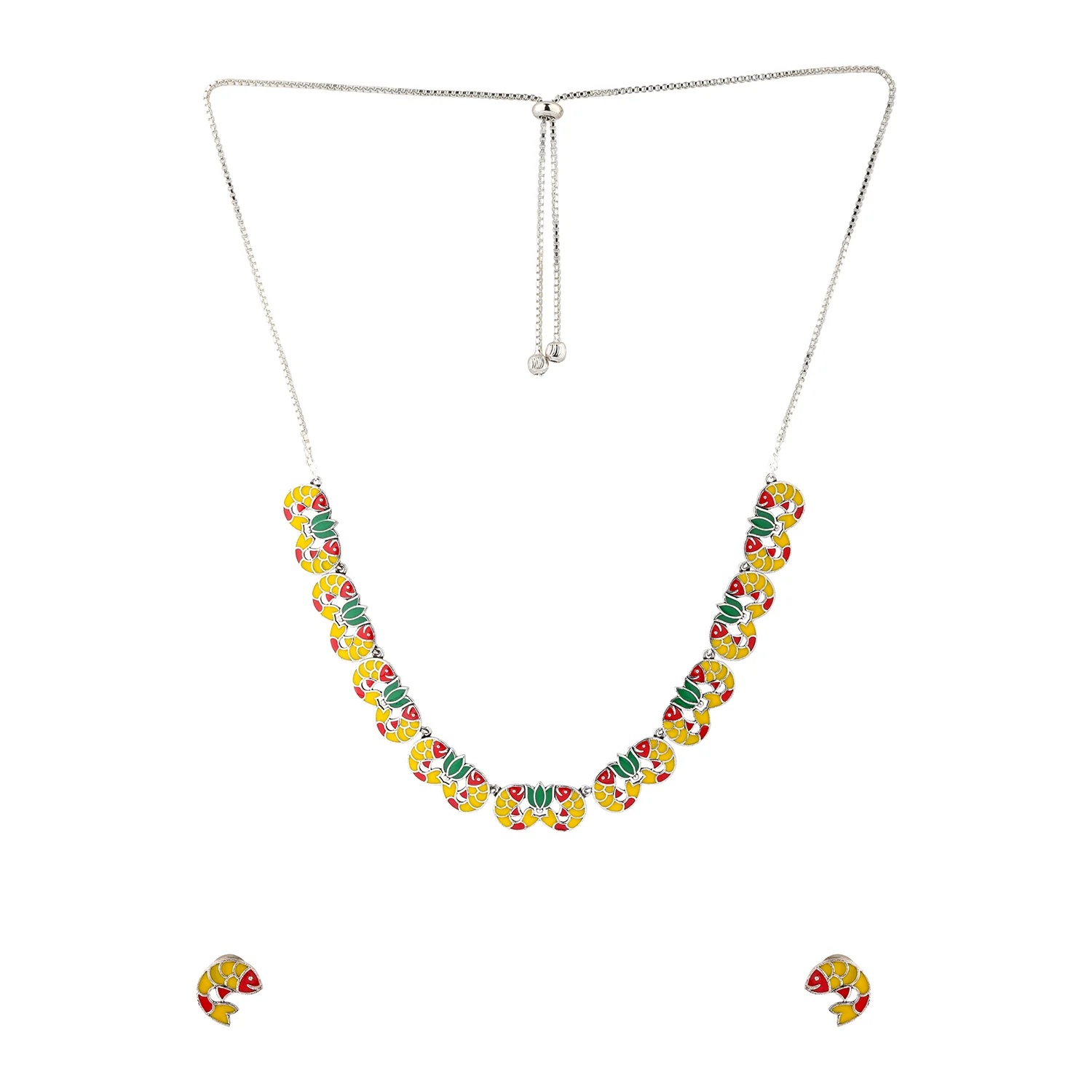 Madhubani Kamala Katha Oxidised Enamel Necklace Set - Image 4
