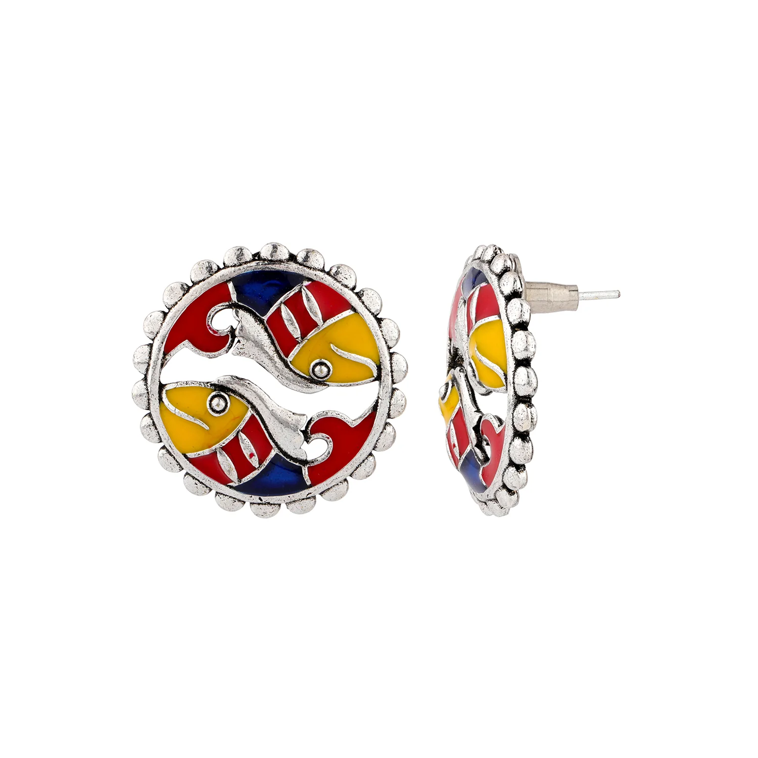 Madhubani Madhur Matsya Oxidised Enamel Pendant Set - Image 5