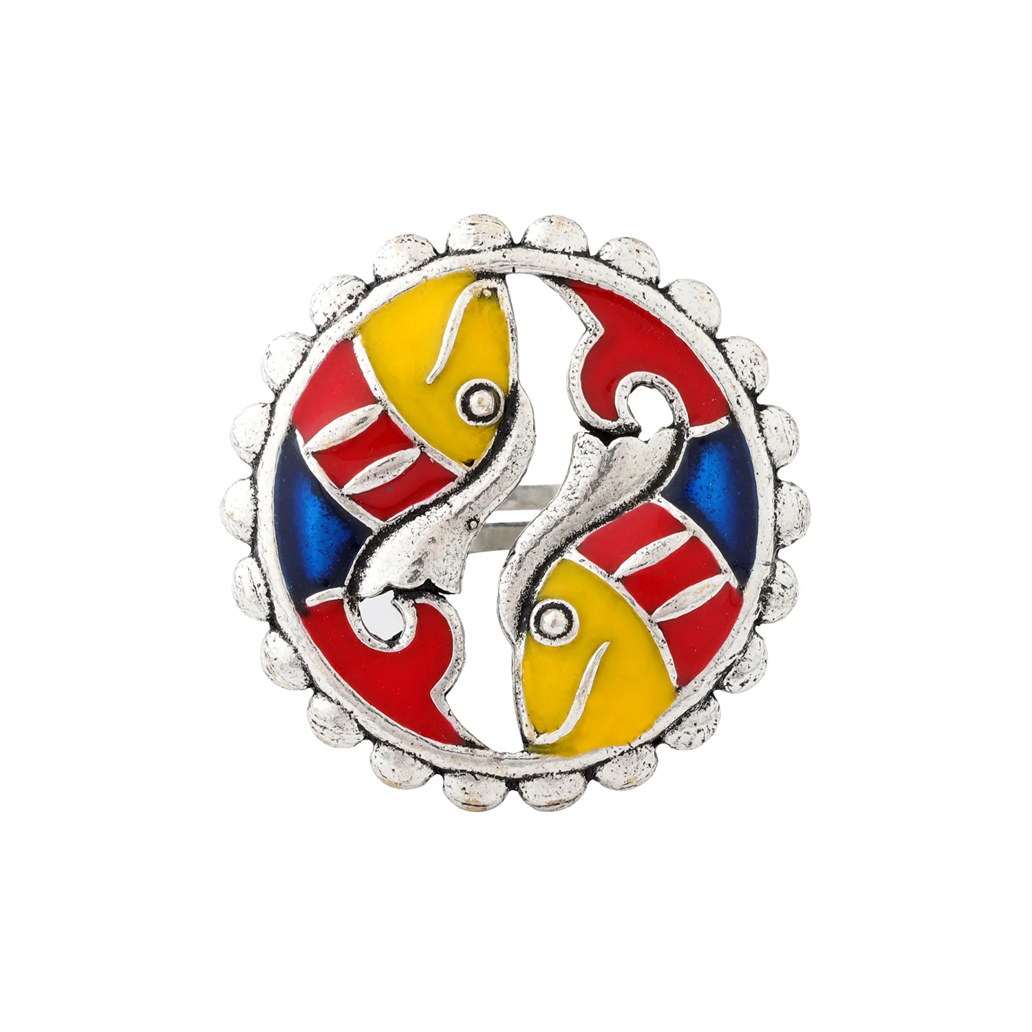 Madhubani Madhur Matsya Oxidised Enamel Ring - Image 3