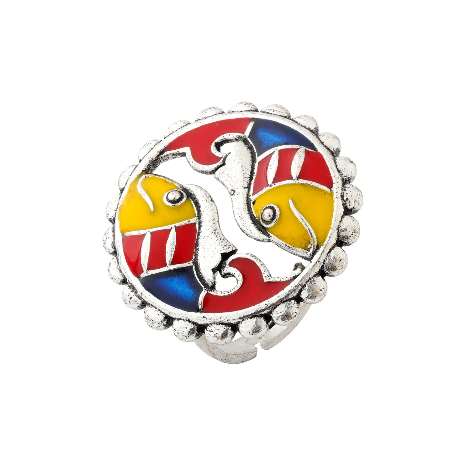 Madhubani Madhur Matsya Oxidised Enamel Ring - Image 4
