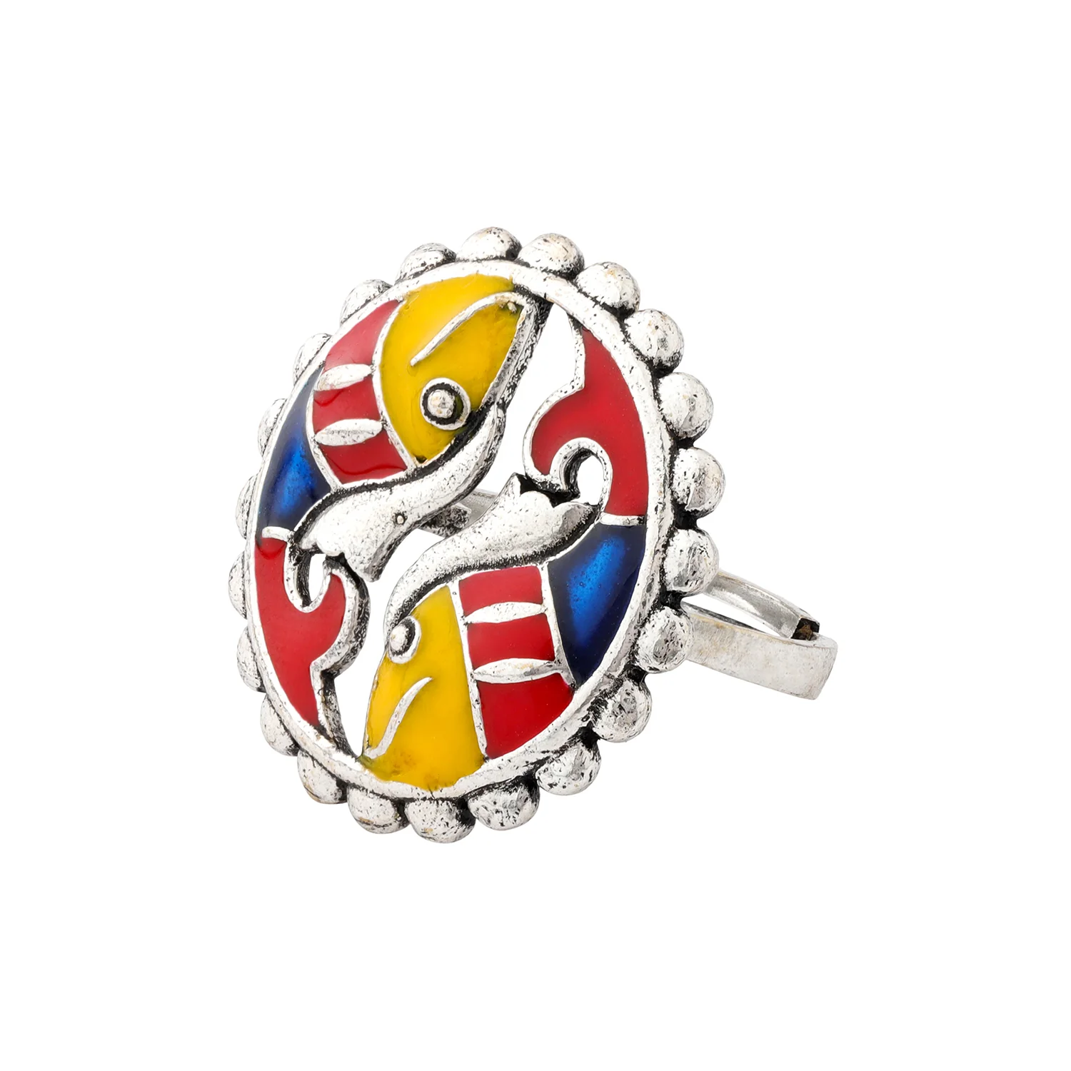 Madhubani Madhur Matsya Oxidised Enamel Ring - Image 5