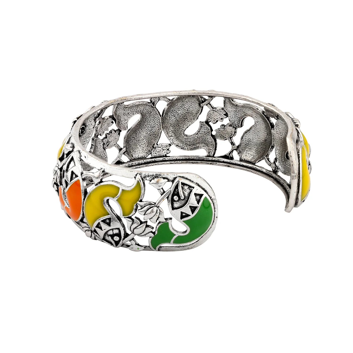 Madhubani Matsya Mandala Oxidised Enamel Cuff Bangle - Image 5