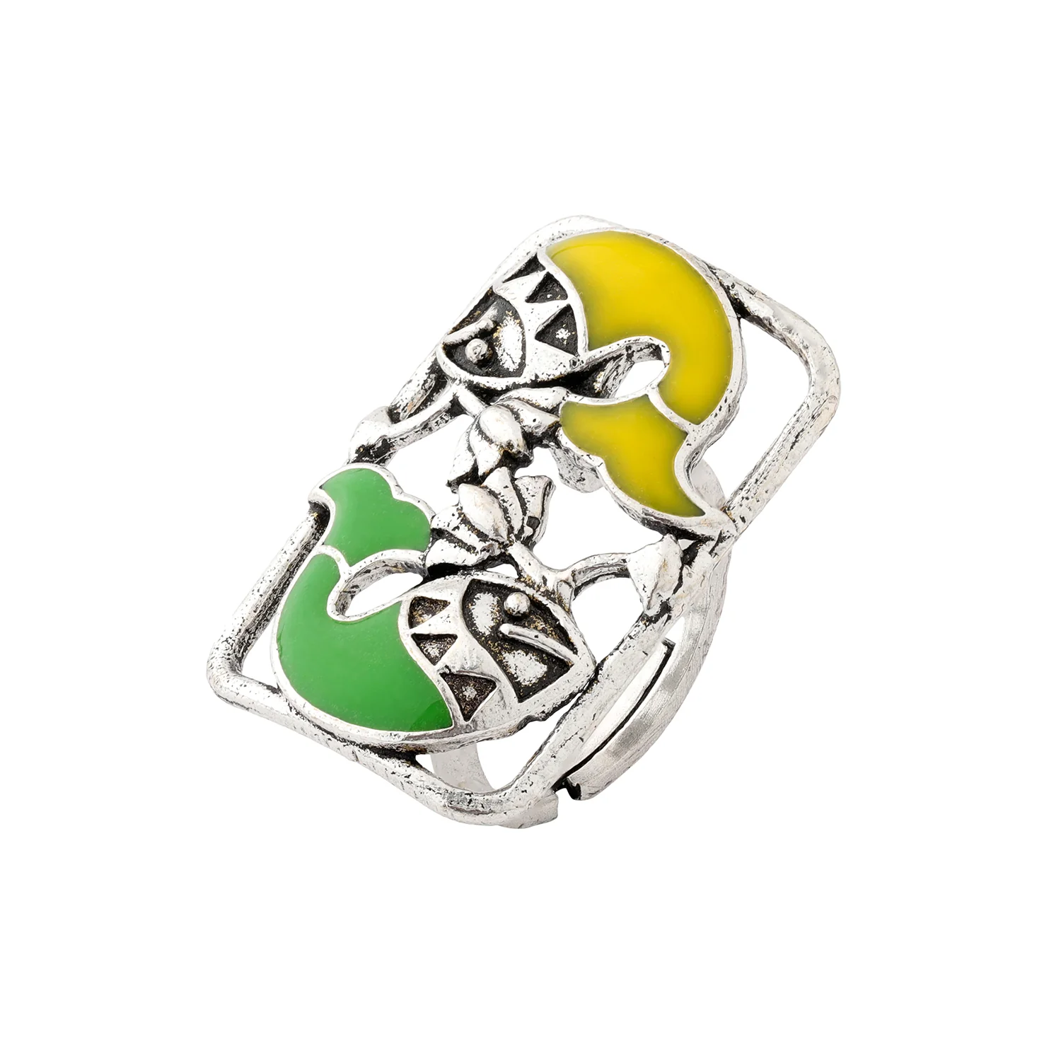 Madhubani Matsya Mandala Oxidised Enamel Ring - Image 4