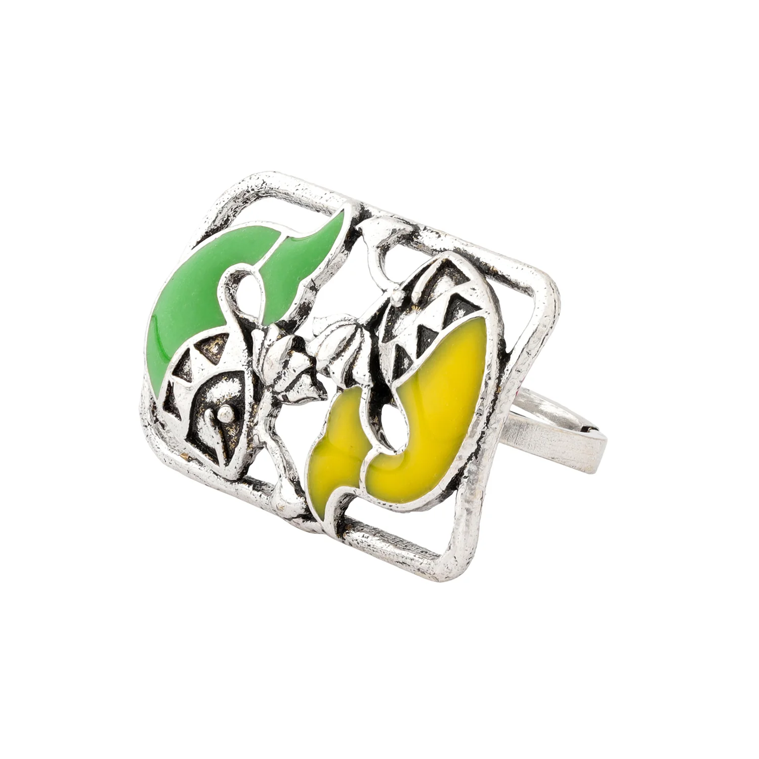 Madhubani Matsya Mandala Oxidised Enamel Ring - Image 5