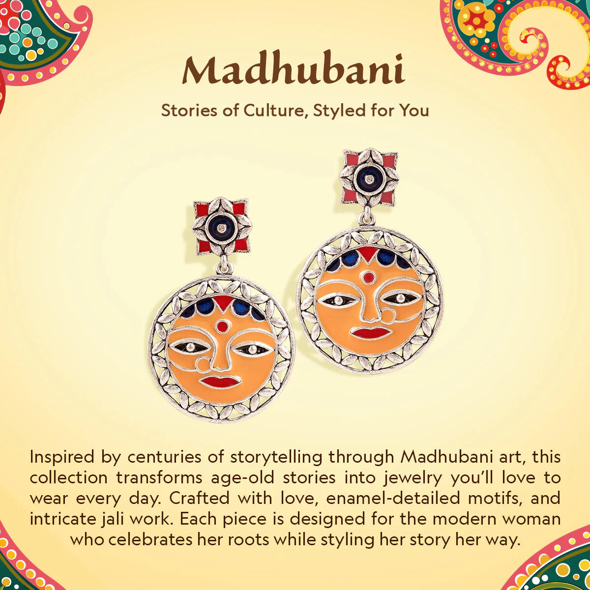 Madhubani Matsya Mayur Oxidised Enamel Ring - Image 7