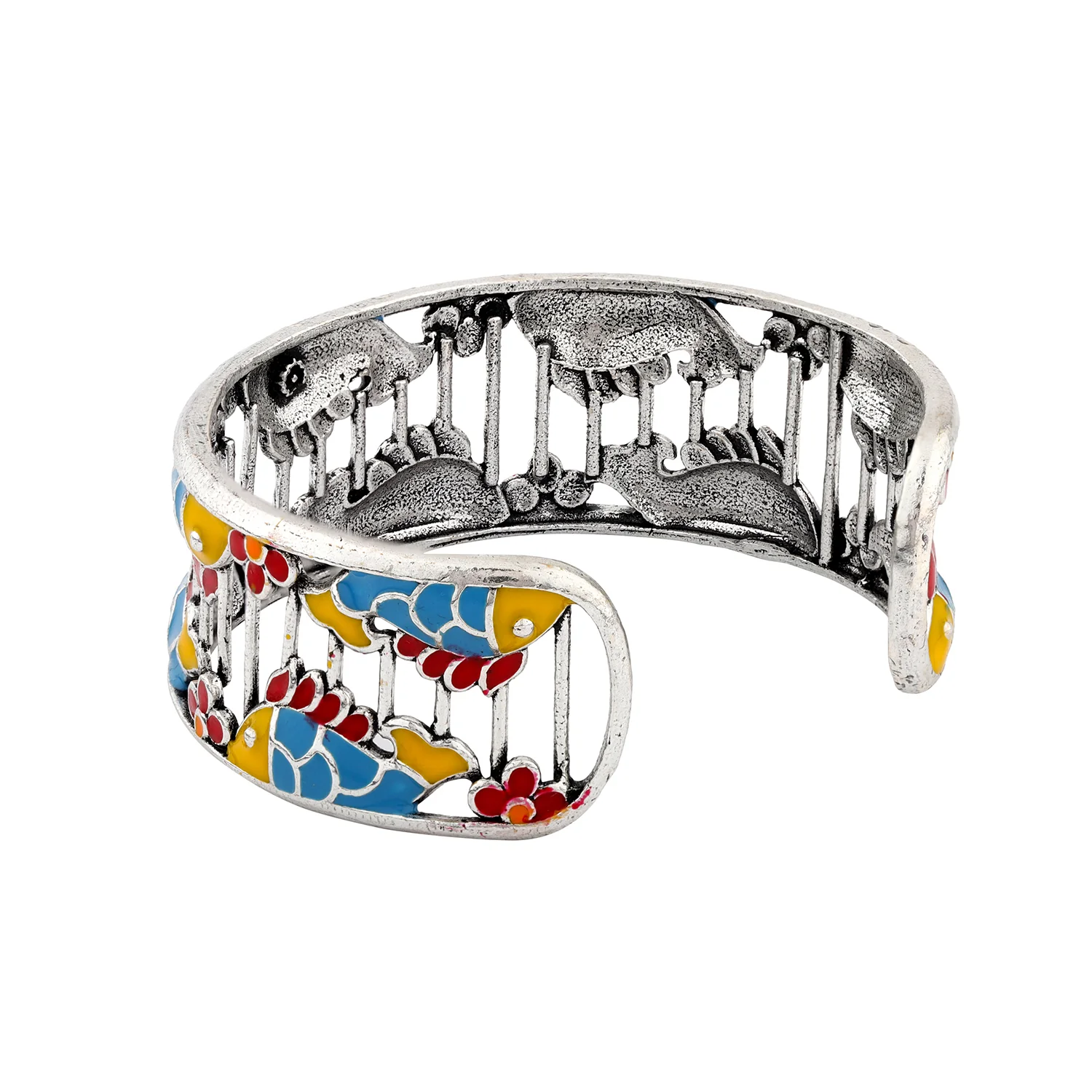 Madhubani Matsya Oxidised Enamel Cuff Bangle - Image 5