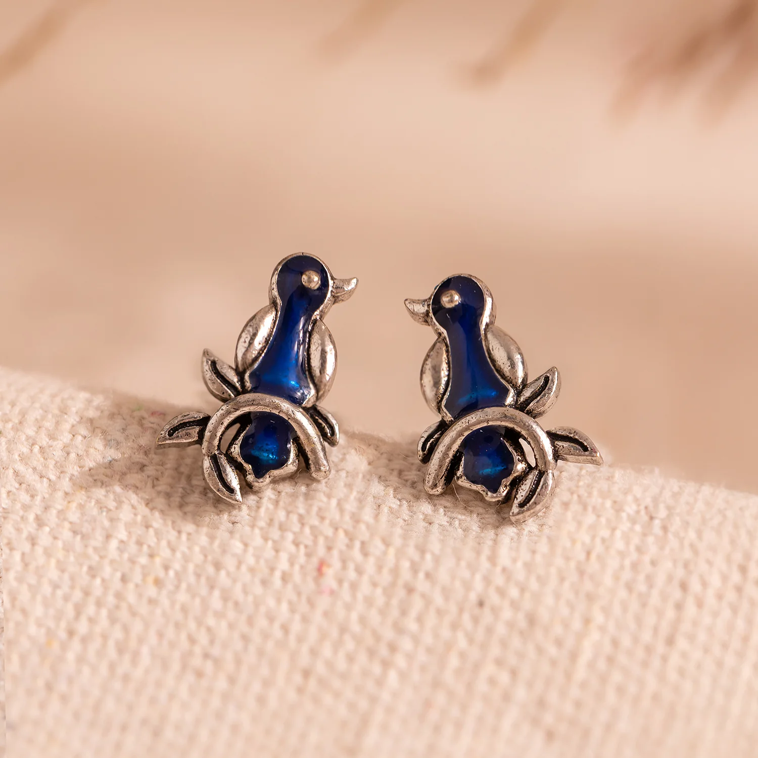 Madhubani Pakhi Oxidised Enamel Earrings