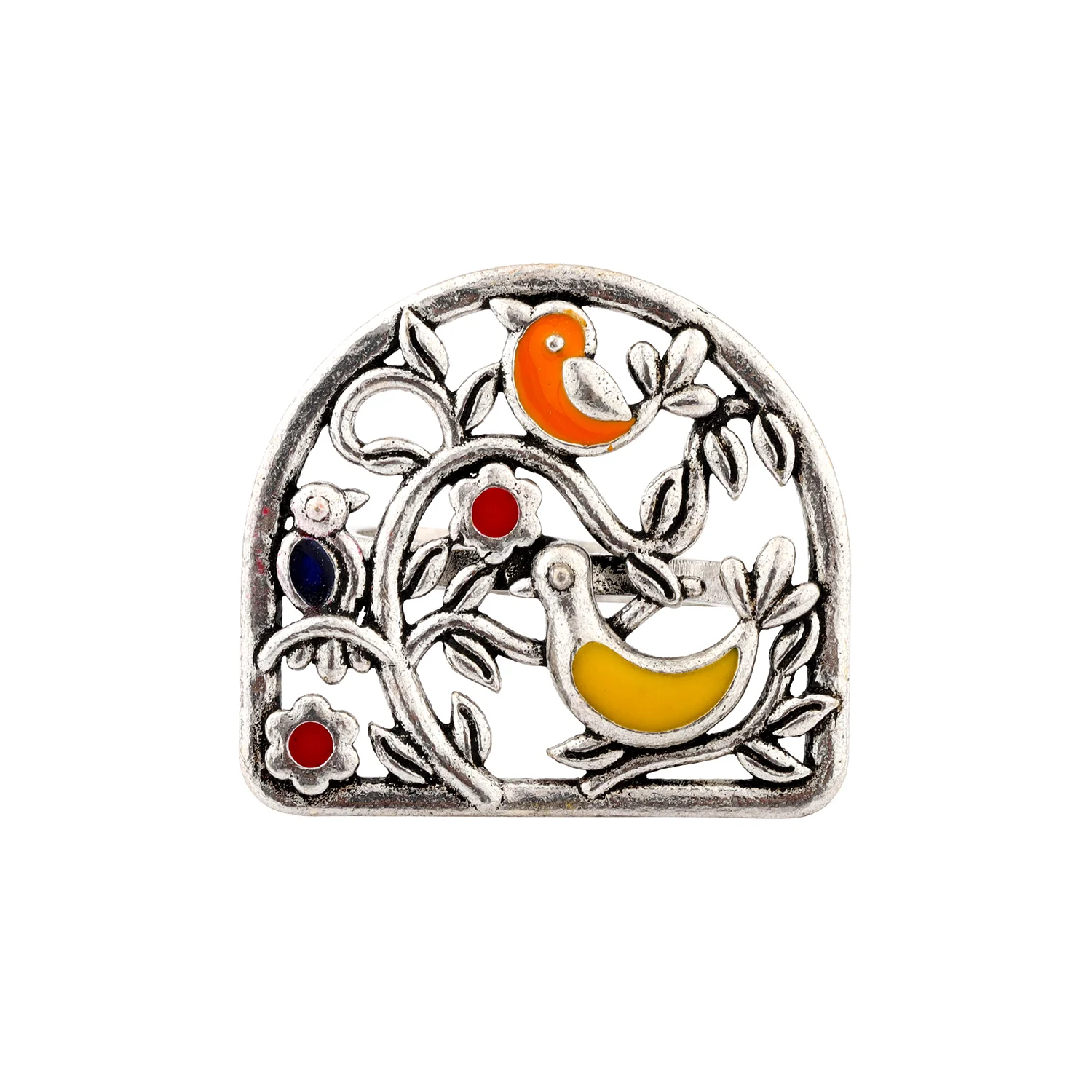 Madhubani Pakhi Oxidised Enamel Ring - Image 3