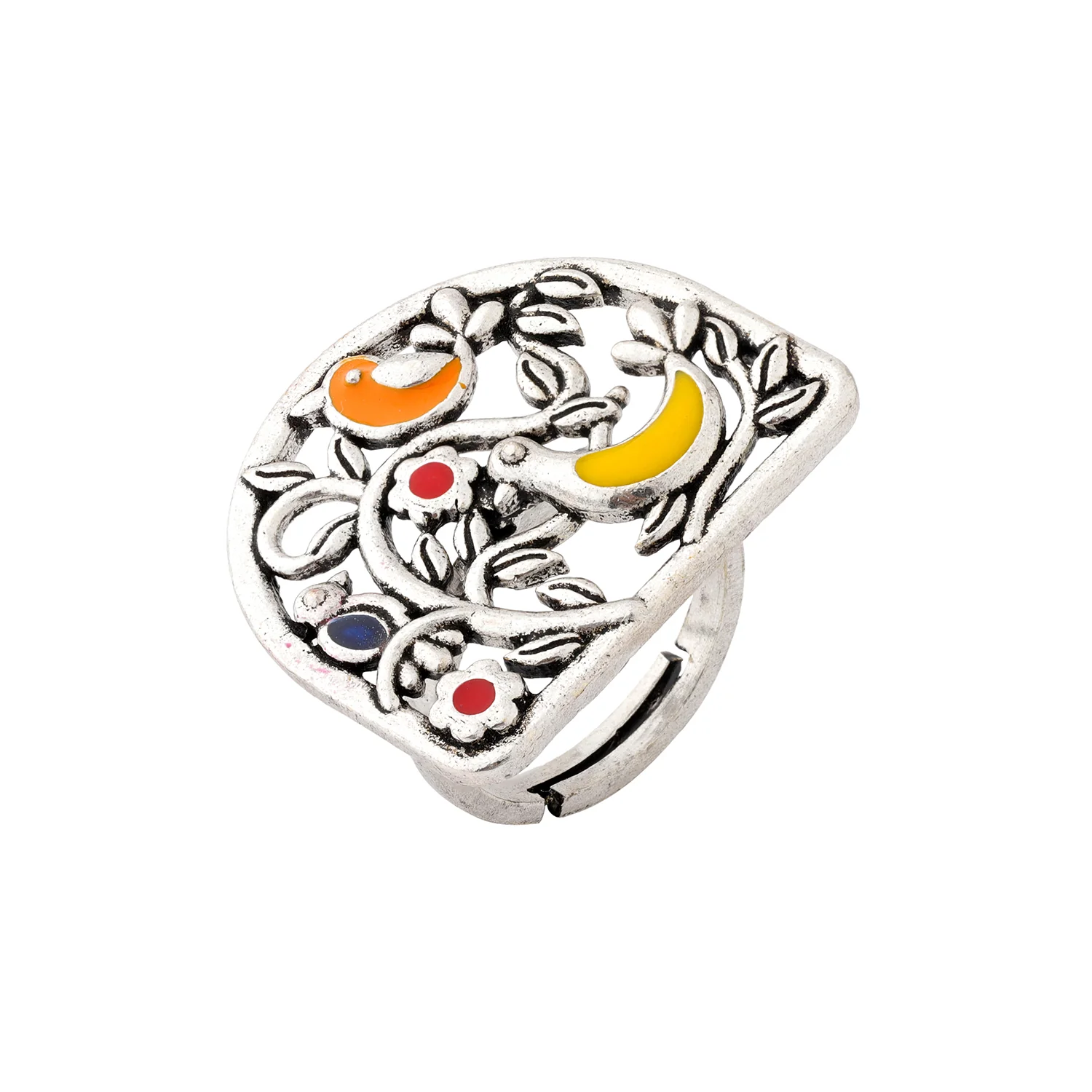 Madhubani Pakhi Oxidised Enamel Ring - Image 4