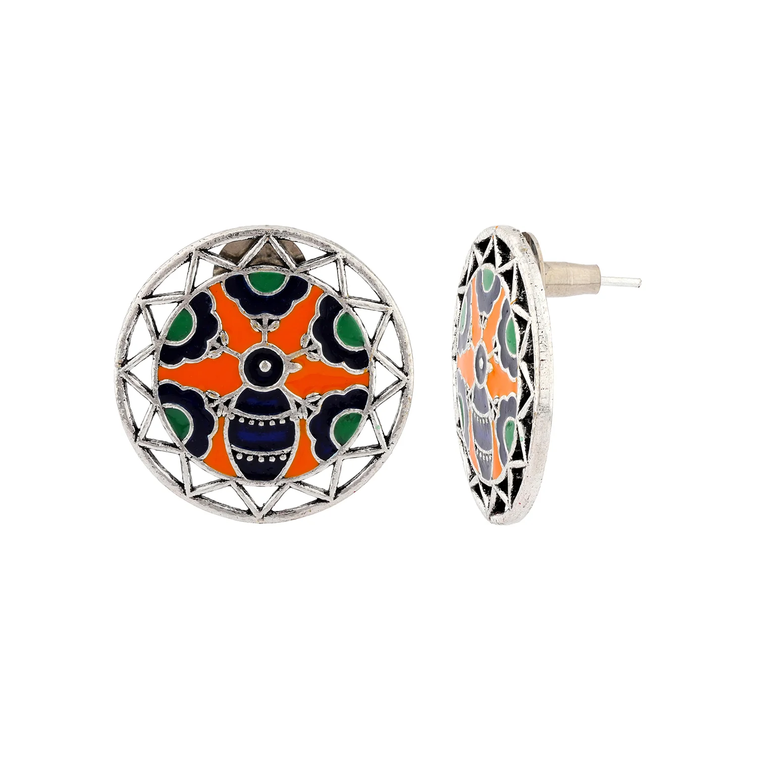 Madhubani Pakhi Pankh Oxidised Enamel Earrings - Image 3