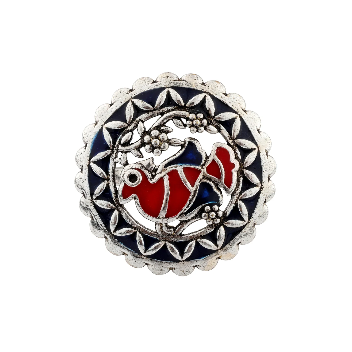 Madhubani Pakhi Phool Oxidised Enamel Ring - Image 3