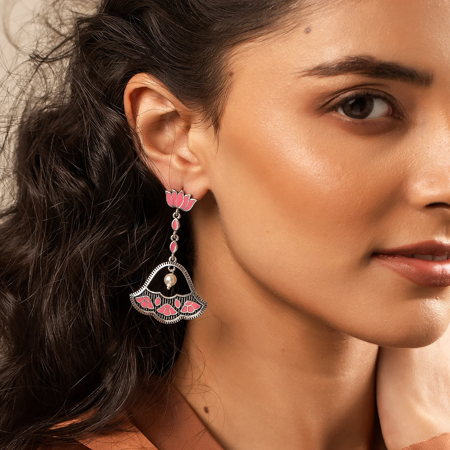 Madhubani Phoolkari Fables Oxidised Enamel Earrings - Image 2