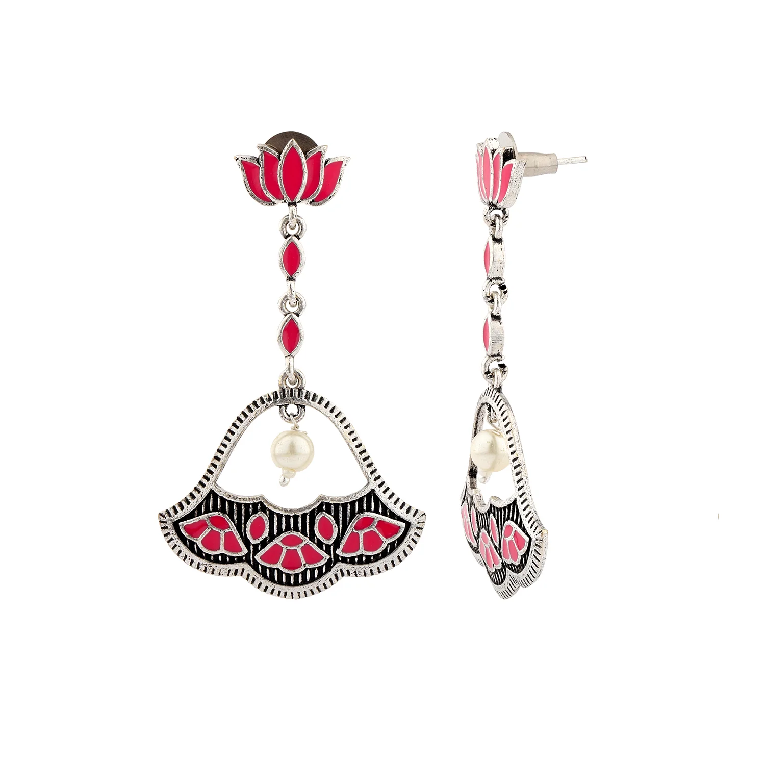 Madhubani Phoolkari Fables Oxidised Enamel Earrings - Image 3
