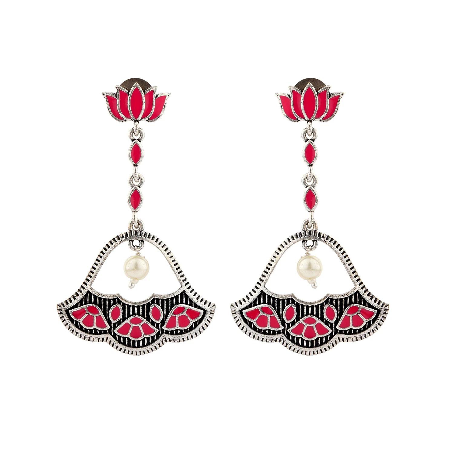 Madhubani Phoolkari Fables Oxidised Enamel Earrings - Image 4