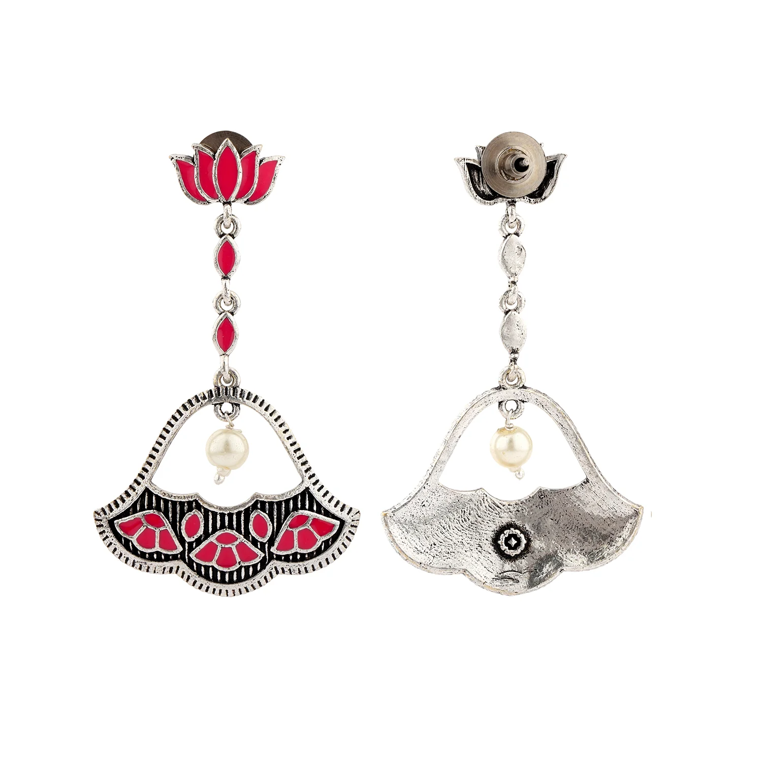 Madhubani Phoolkari Fables Oxidised Enamel Earrings - Image 5