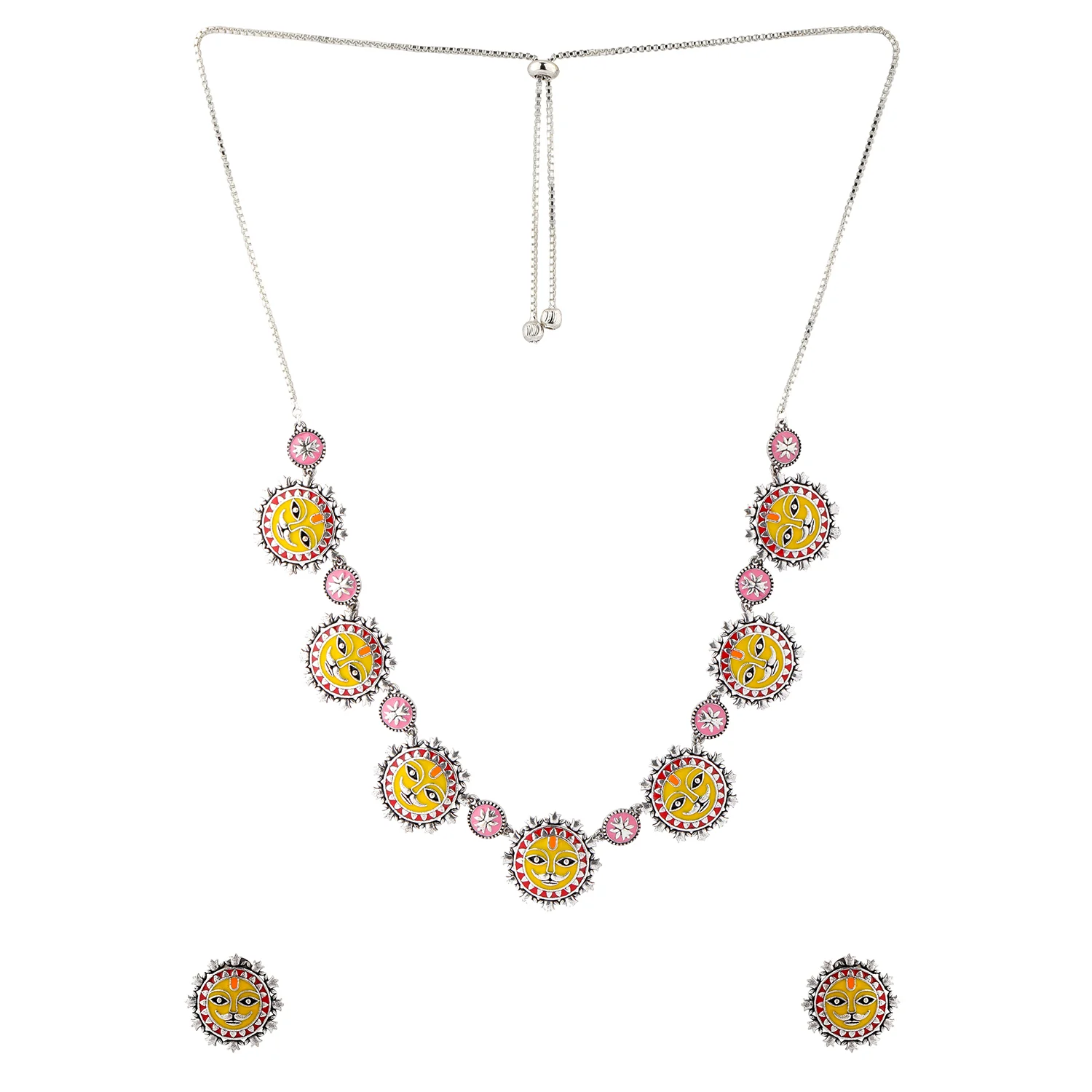 Madhubani Surya Sutra Oxidised Enamel Necklace Set - Image 4