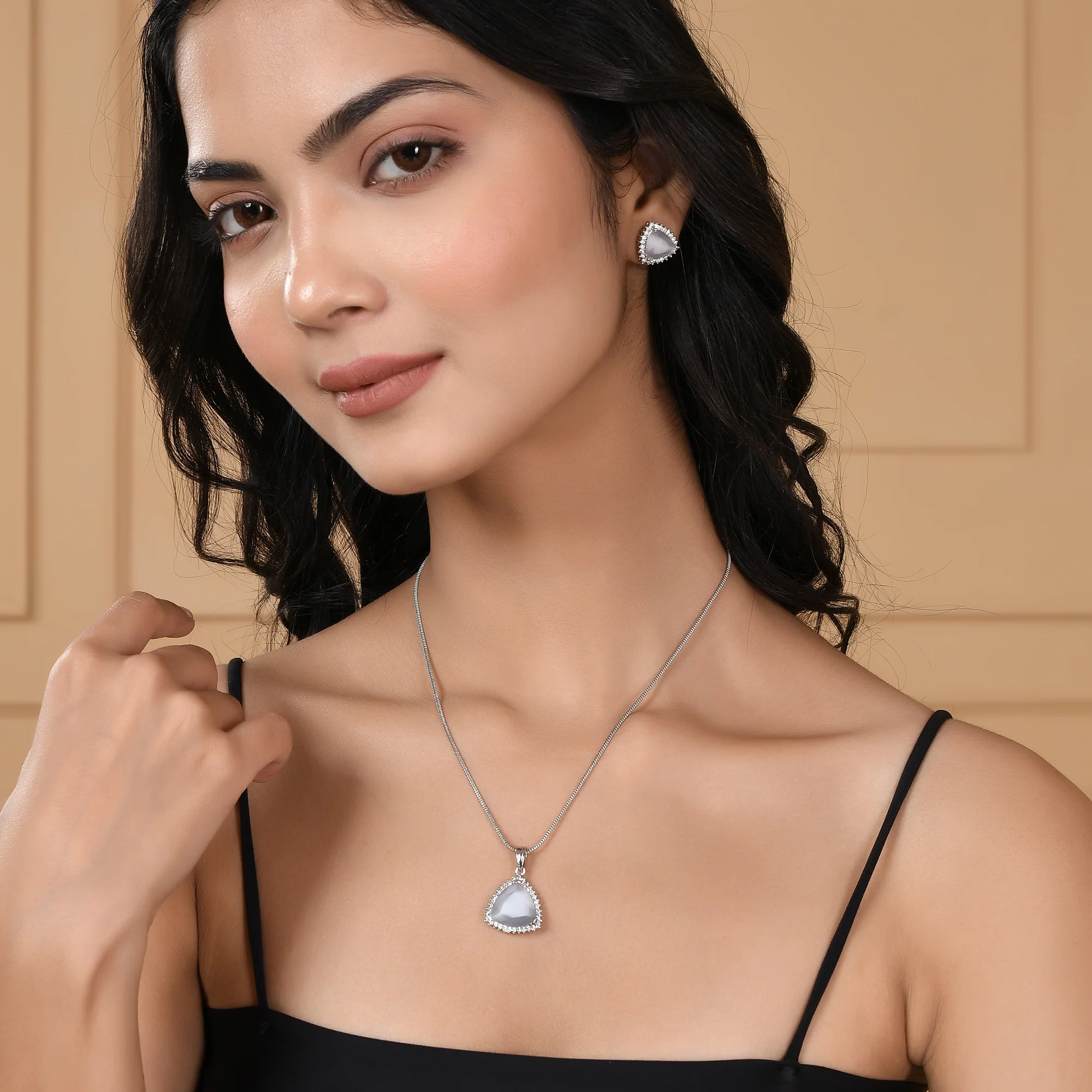 Majestic Silver Toned Pendant Set - Image 3