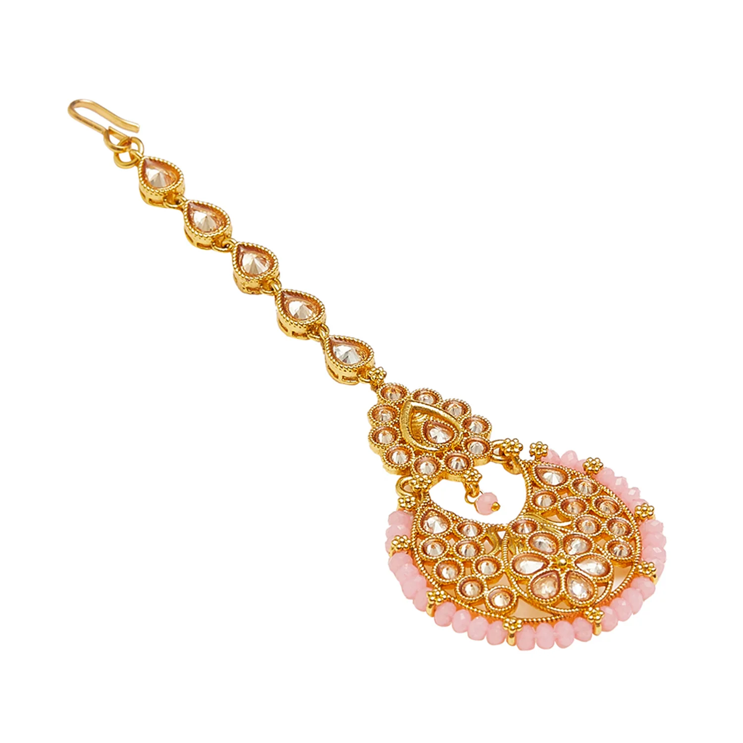 Gold Oppulence Maang Tika Set with Necklace and Earrings - Image 6