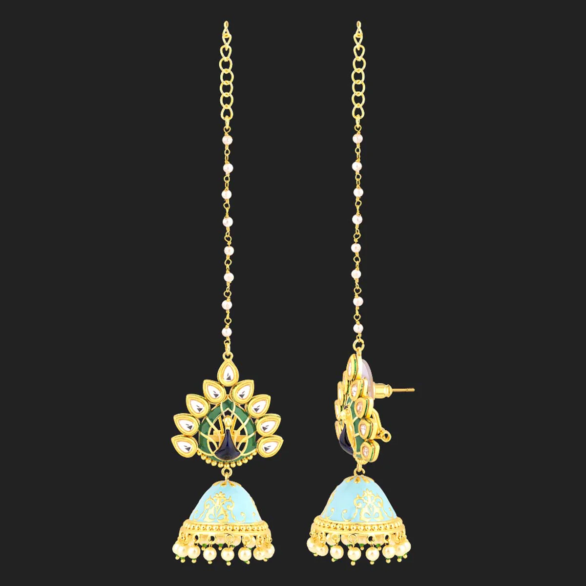 Manmayi Enameled Peacock Motif Earrings - Image 4