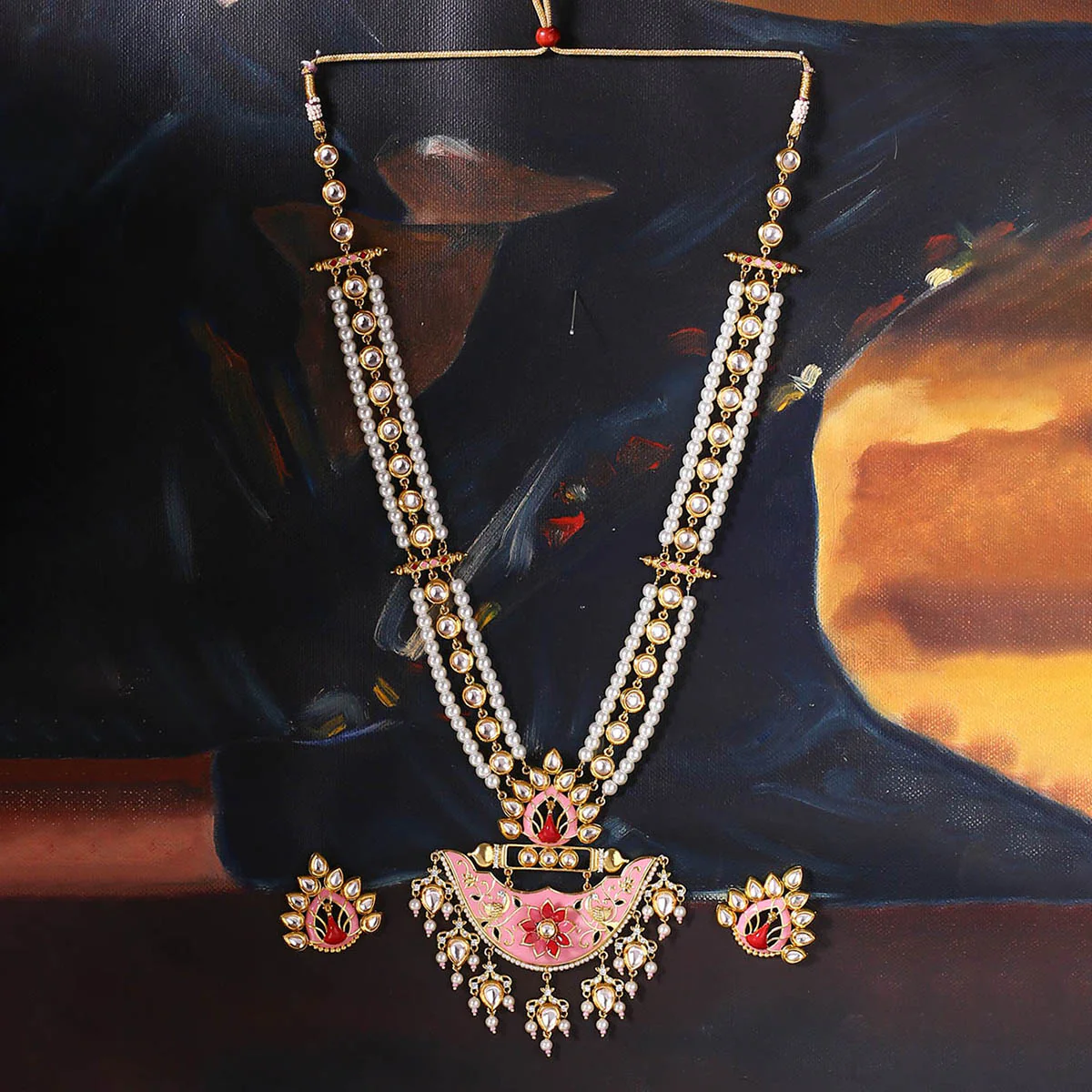 Manmayi Floral and Peacock Motifs Necklace Set
