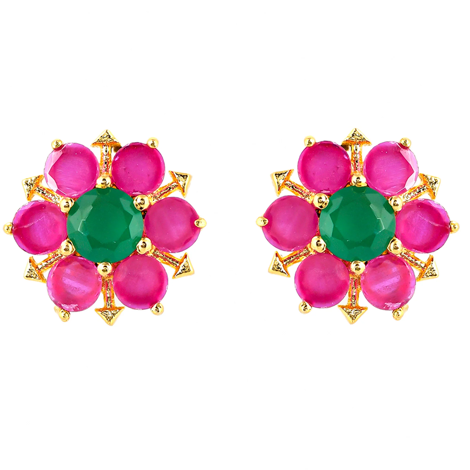Marquise and Round Cut Pink CZ Gems Stud Earrings - Image 3