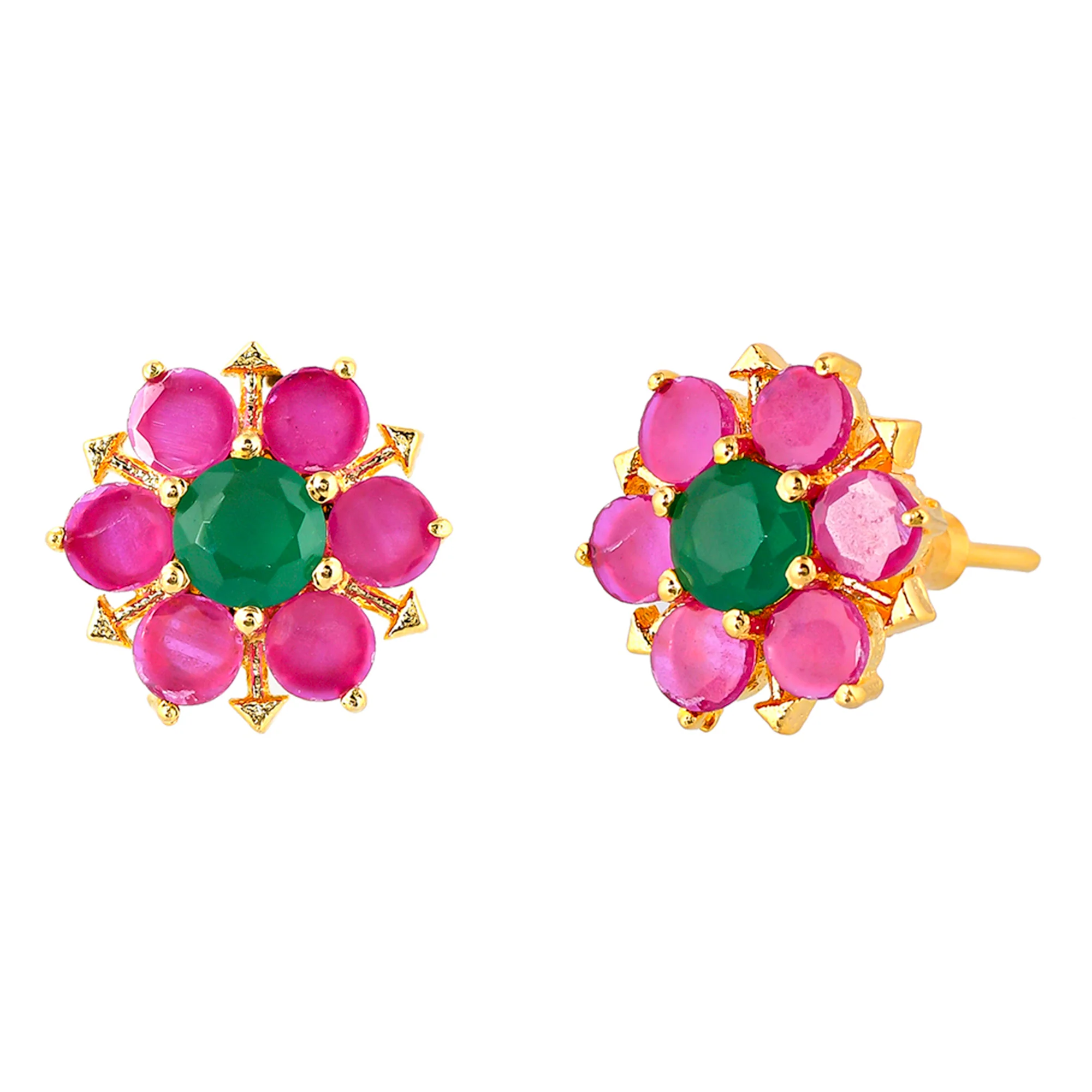Marquise and Round Cut Pink CZ Gems Stud Earrings - Image 4