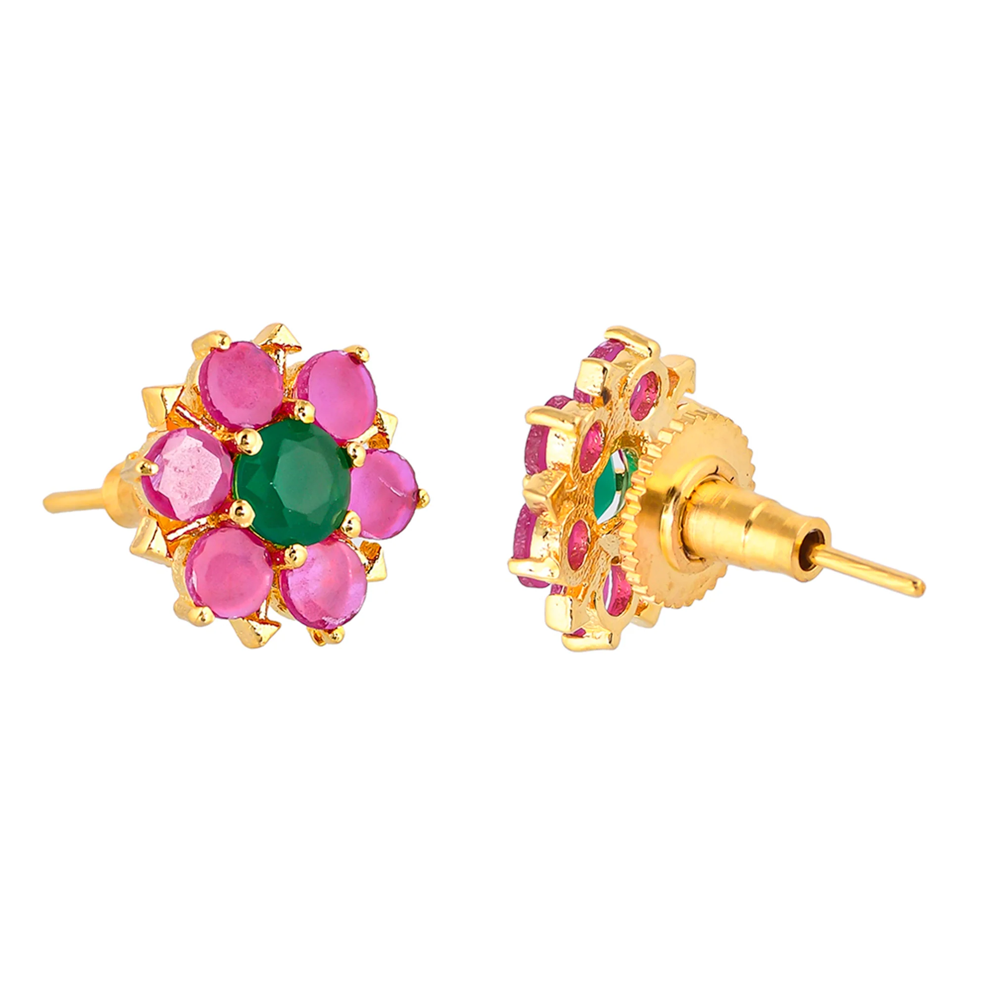 Marquise and Round Cut Pink CZ Gems Stud Earrings - Image 5