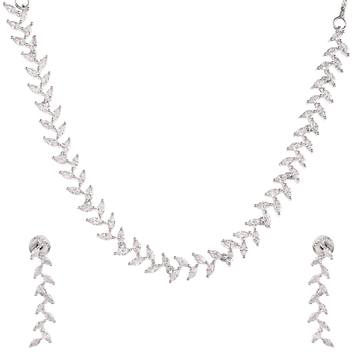 Marquise Cut CZ Adorned Brass Silver Plated Jewellery Set - Image 4