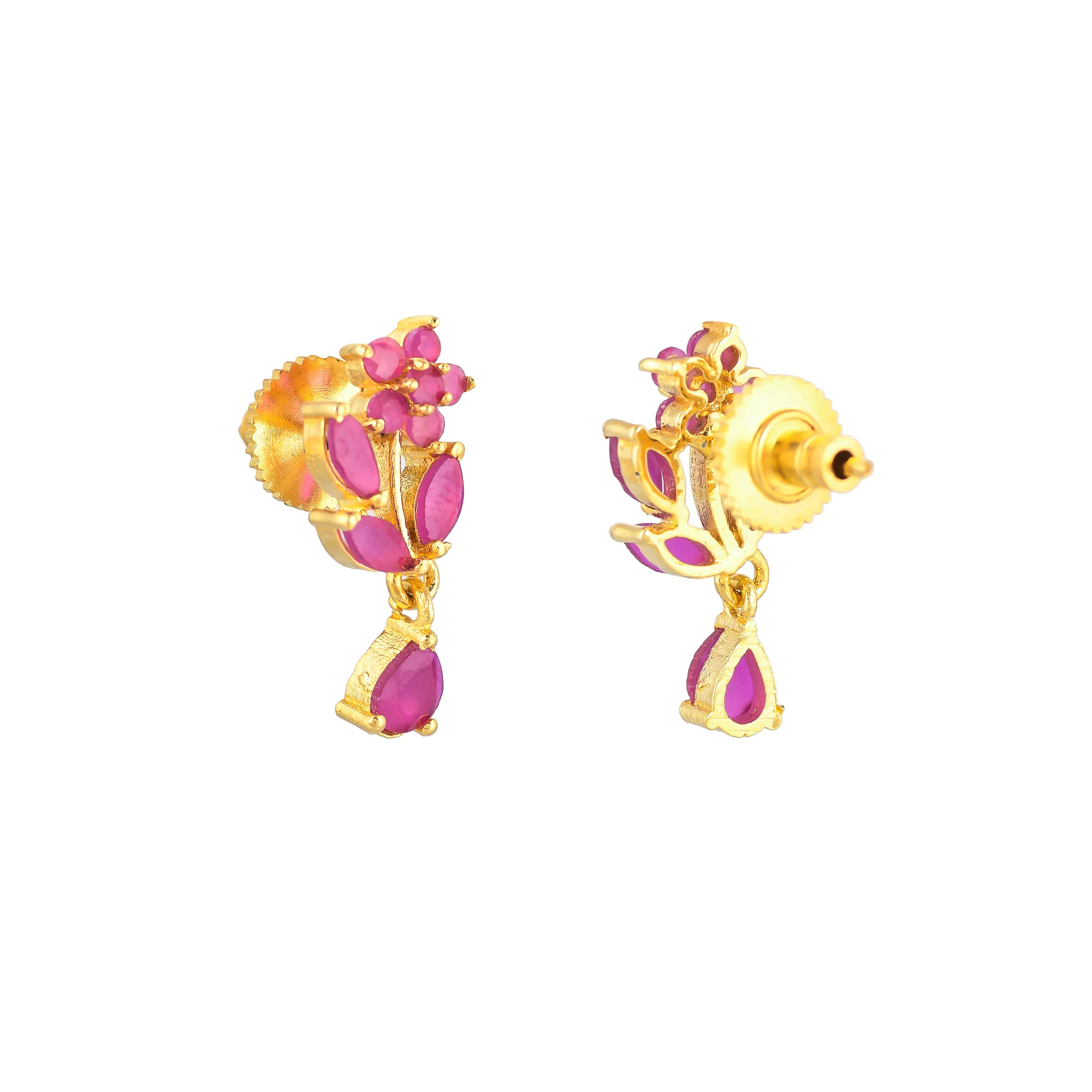 Marquise Cut Pink CZ Floral Stud Earrings - Image 5