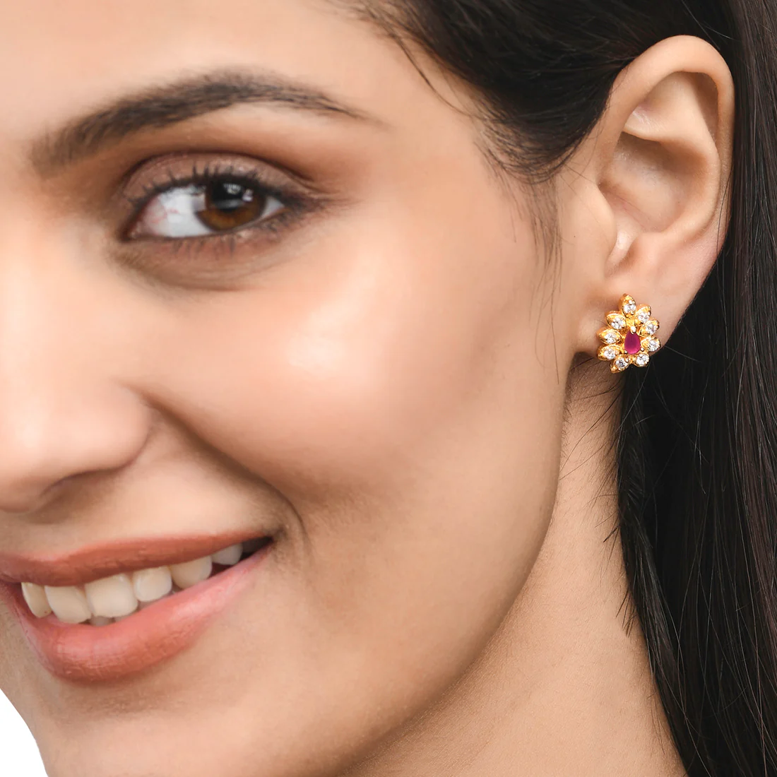 Marquise Cut White and Pink Zircons Stud Earrings - Image 2