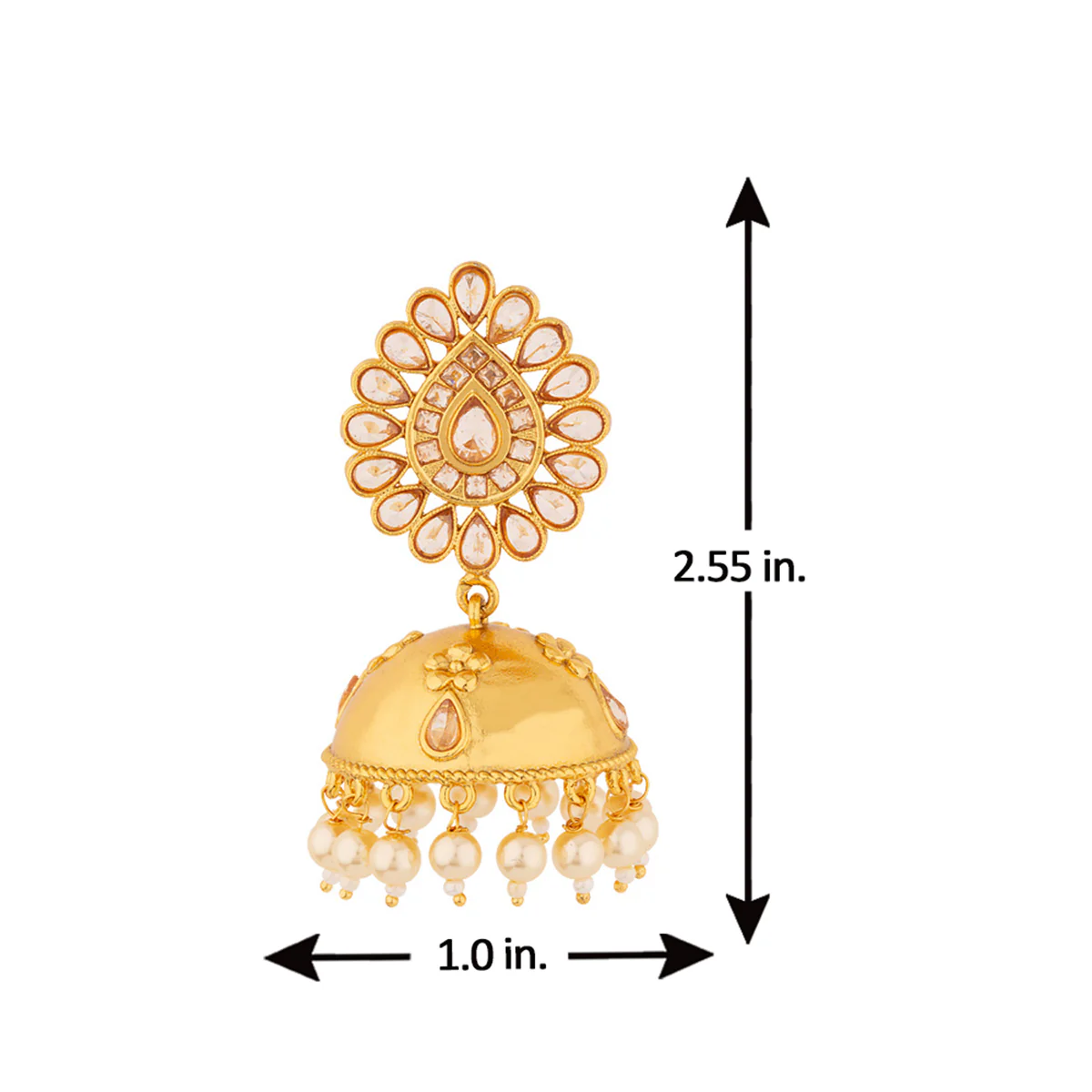 Matte Gold Toned Jhumka Earrings - Image 5