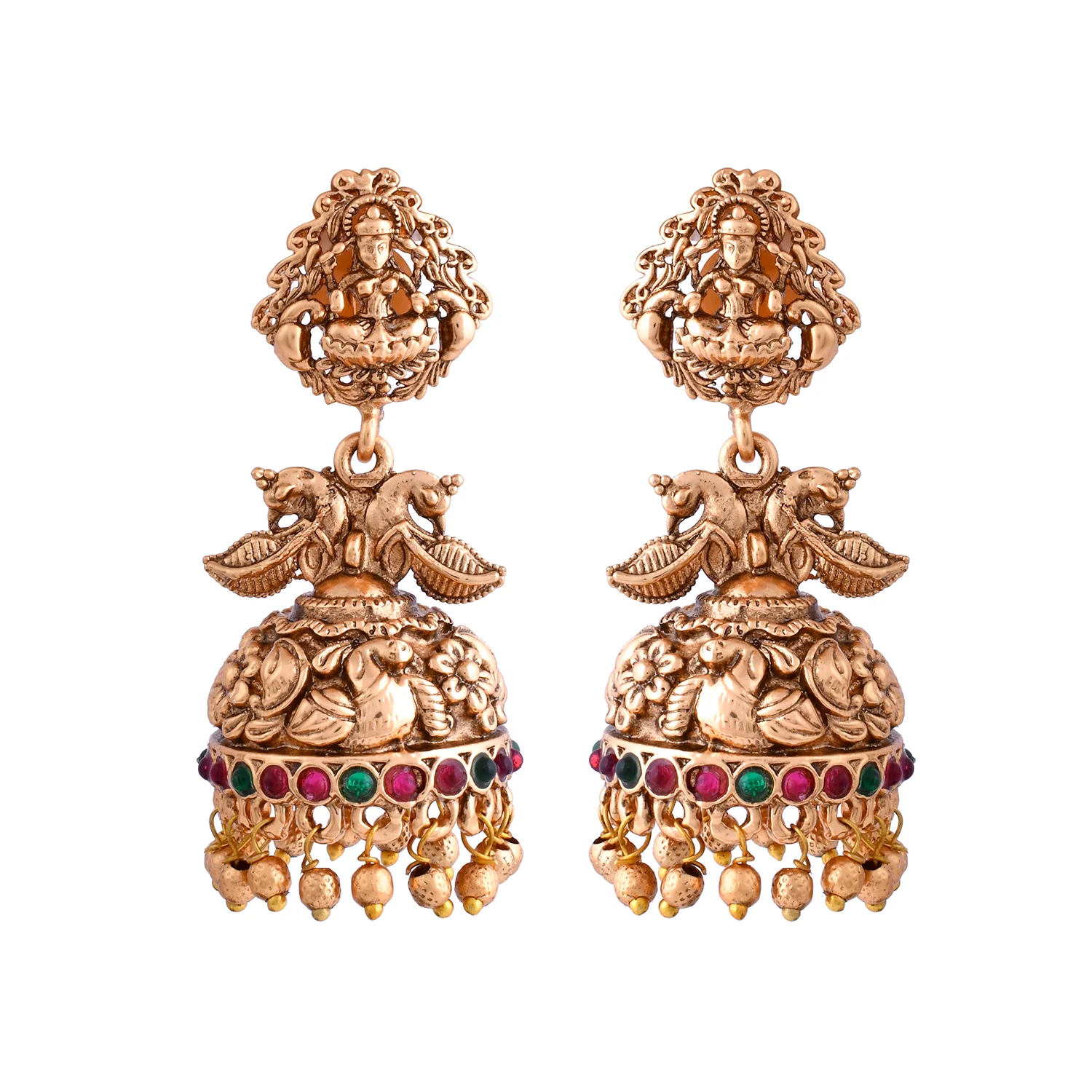 Gold Opulence Mayura Vilas Temple Jhumka Earrings - Image 4