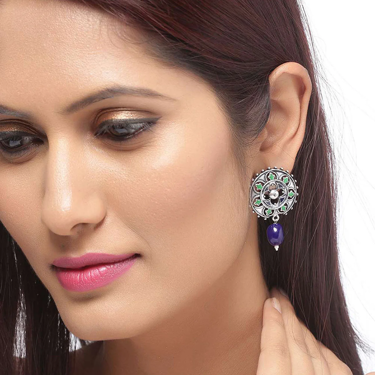 Mehrunisa Enamel Embellished Stud Earrings - Image 2
