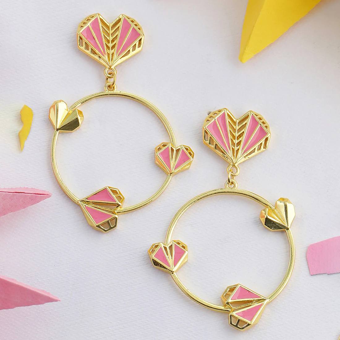 Mi Amore Enameled Hearts Motifs Hoop Earrings