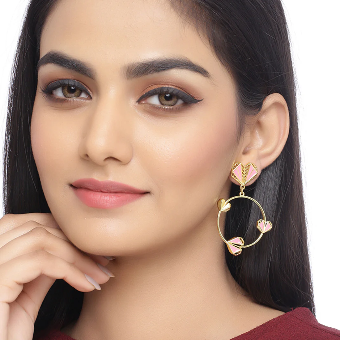 Mi Amore Enameled Hearts Motifs Hoop Earrings - Image 2