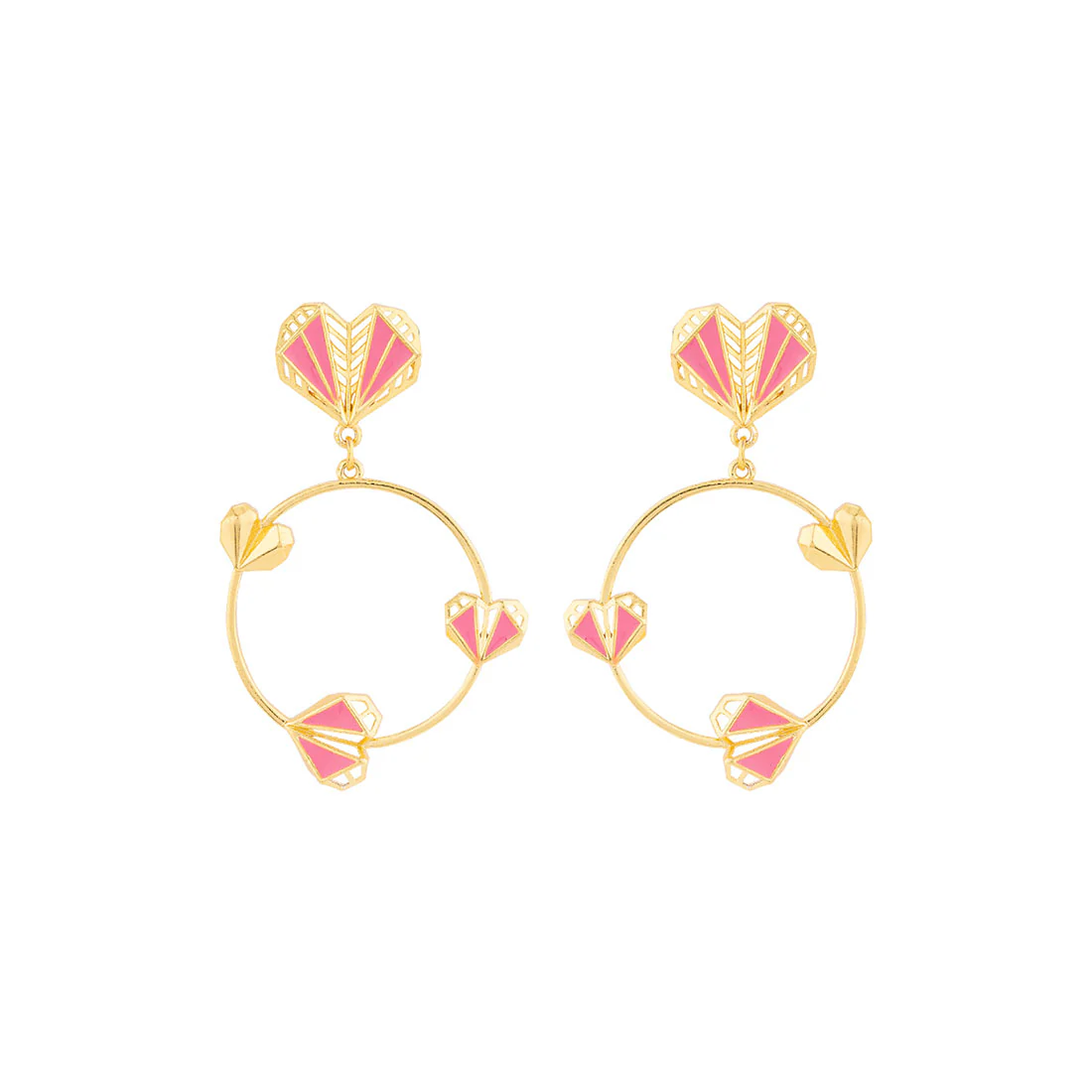 Mi Amore Enameled Hearts Motifs Hoop Earrings - Image 3