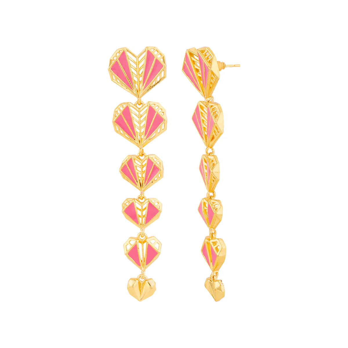 Mi Amore Layered Geometric Hearts Drop Earrings - Image 4