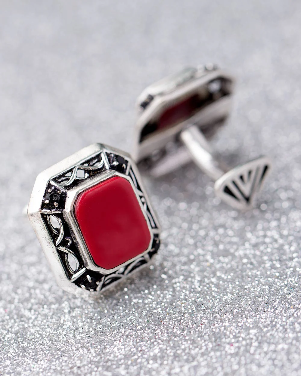 Milestone Cufflinks with Red Enamel Detailing