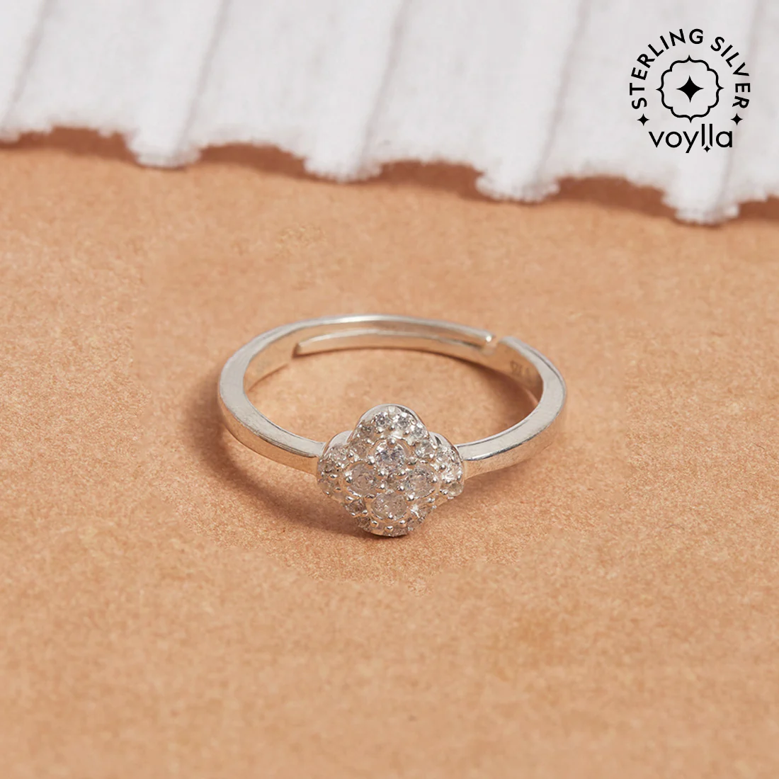 Minimal CZ Studed 925 Sterling Silver Adjustable Ring