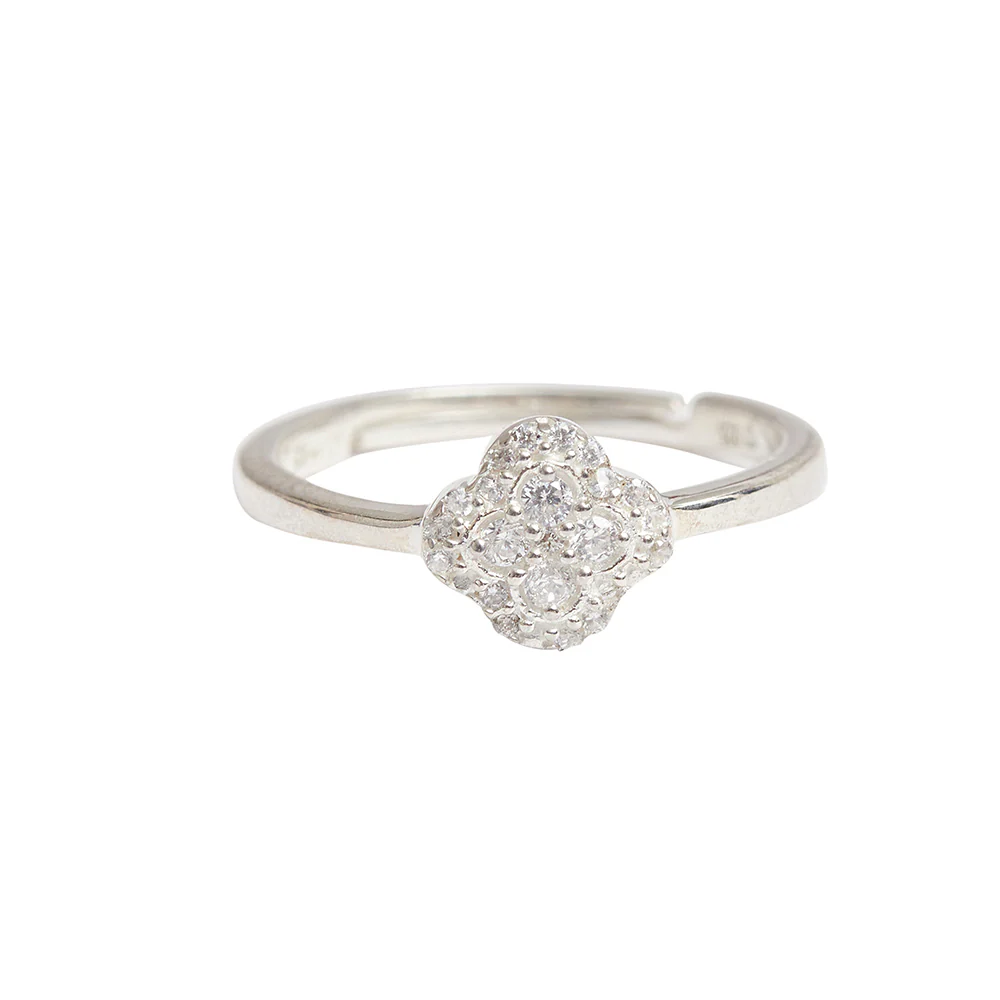 Minimal CZ Studed 925 Sterling Silver Adjustable Ring - Image 3