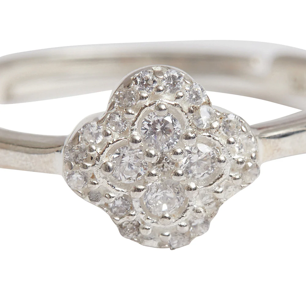 Minimal CZ Studed 925 Sterling Silver Adjustable Ring - Image 4